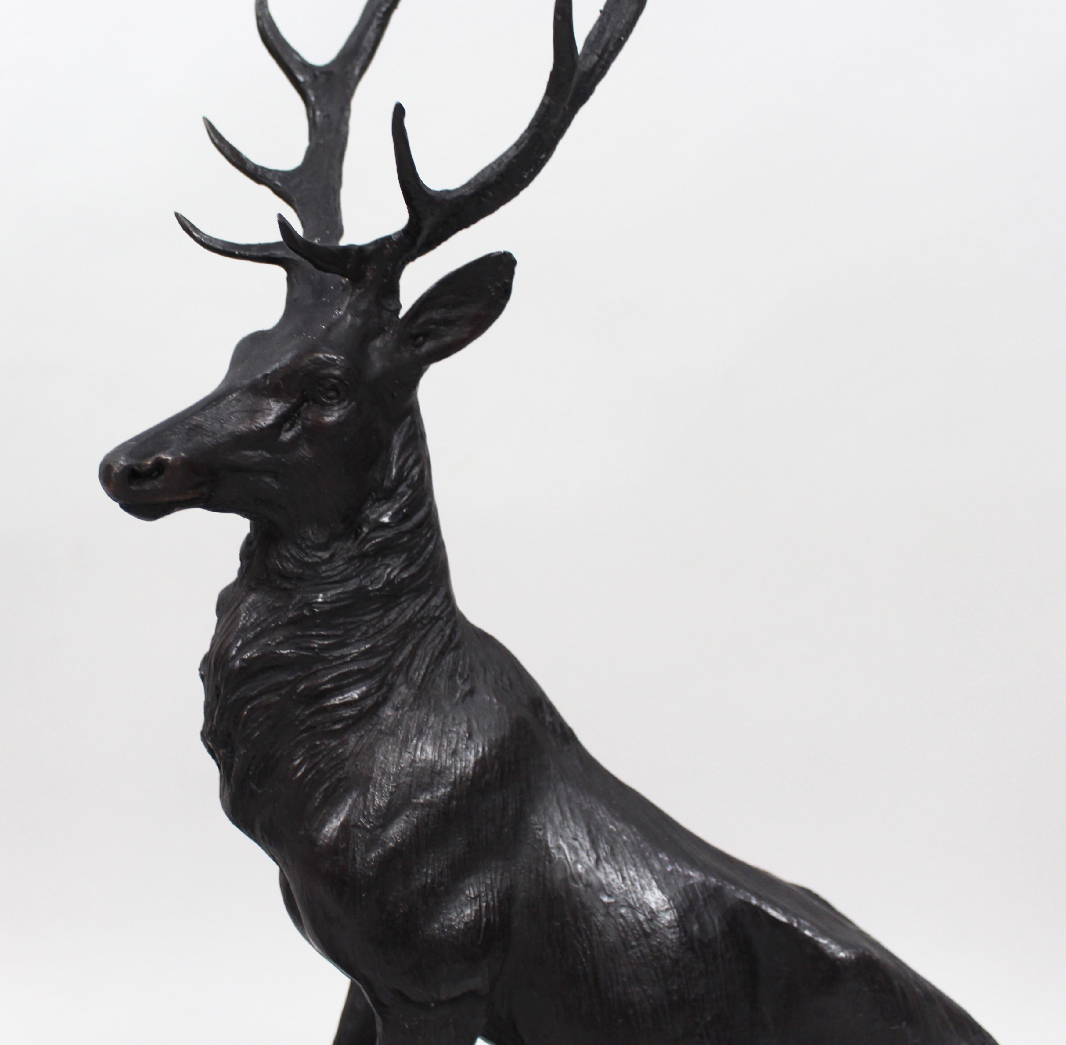 20th Century Pair of Large Bronze Stags on Marble after Jules Moigniez