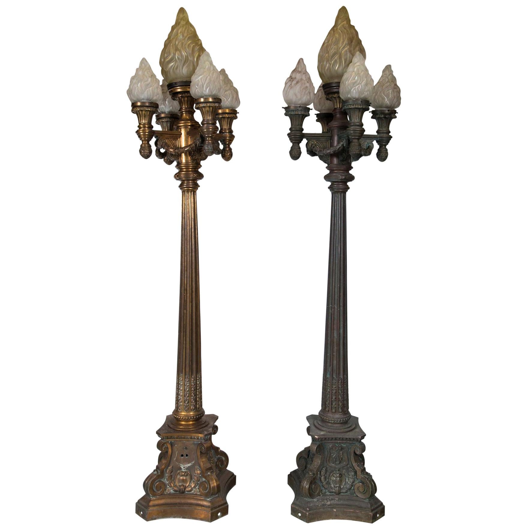 Pair of Large Bronze Torchieres