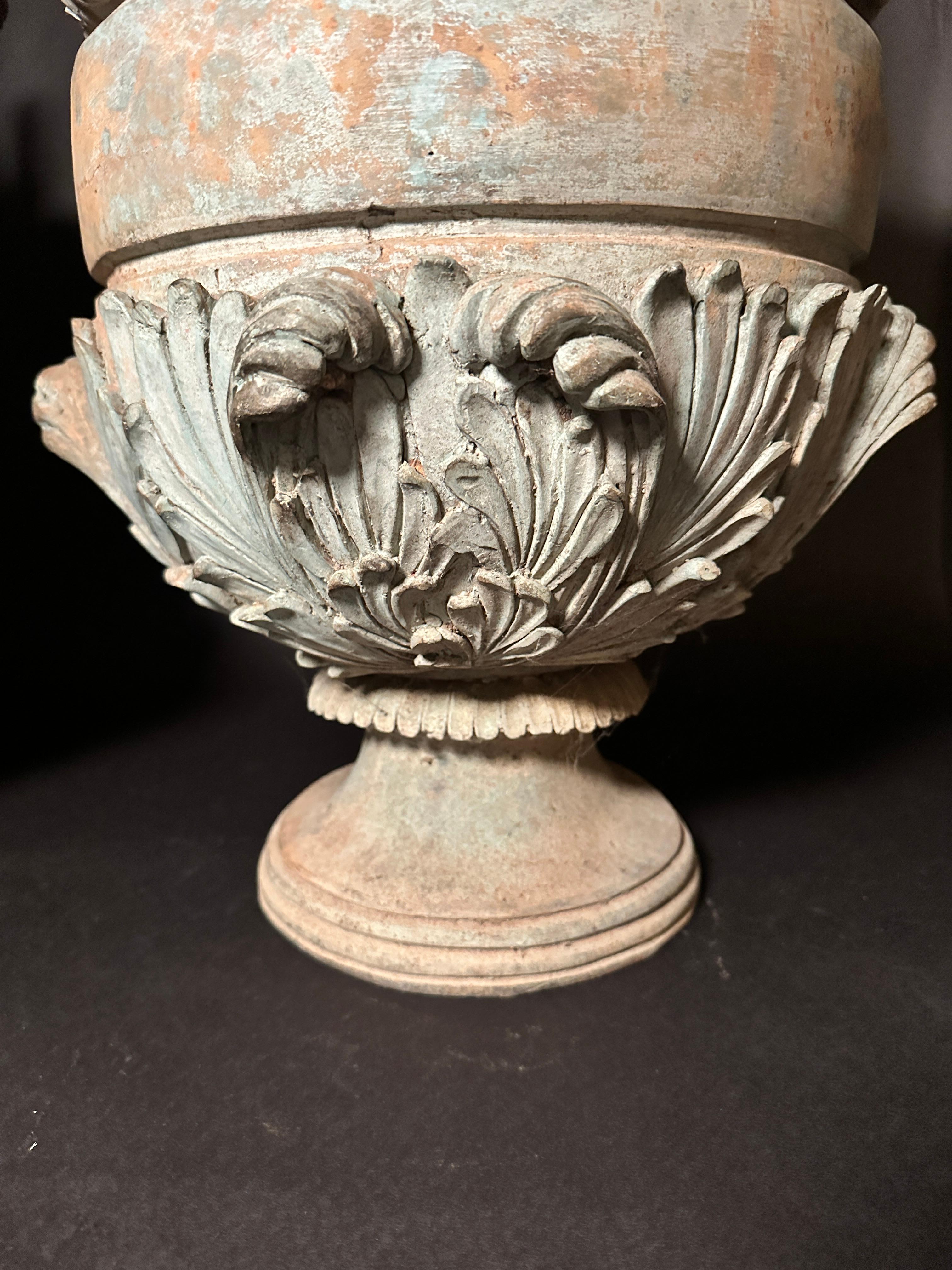 Italian Pair Of large Bronze Verdigris Planters For Sale