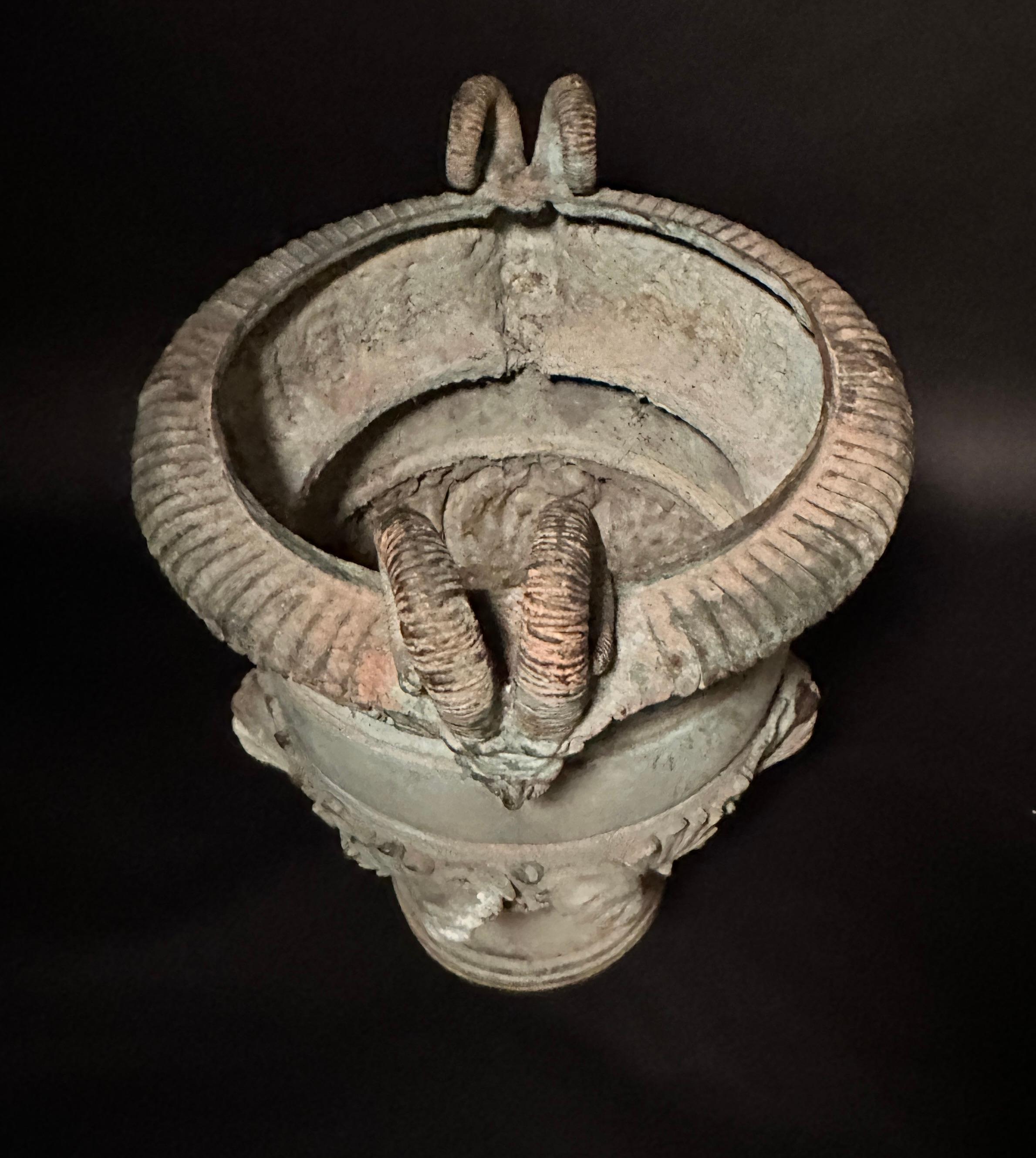 Patinated Pair Of large Bronze Verdigris Planters For Sale