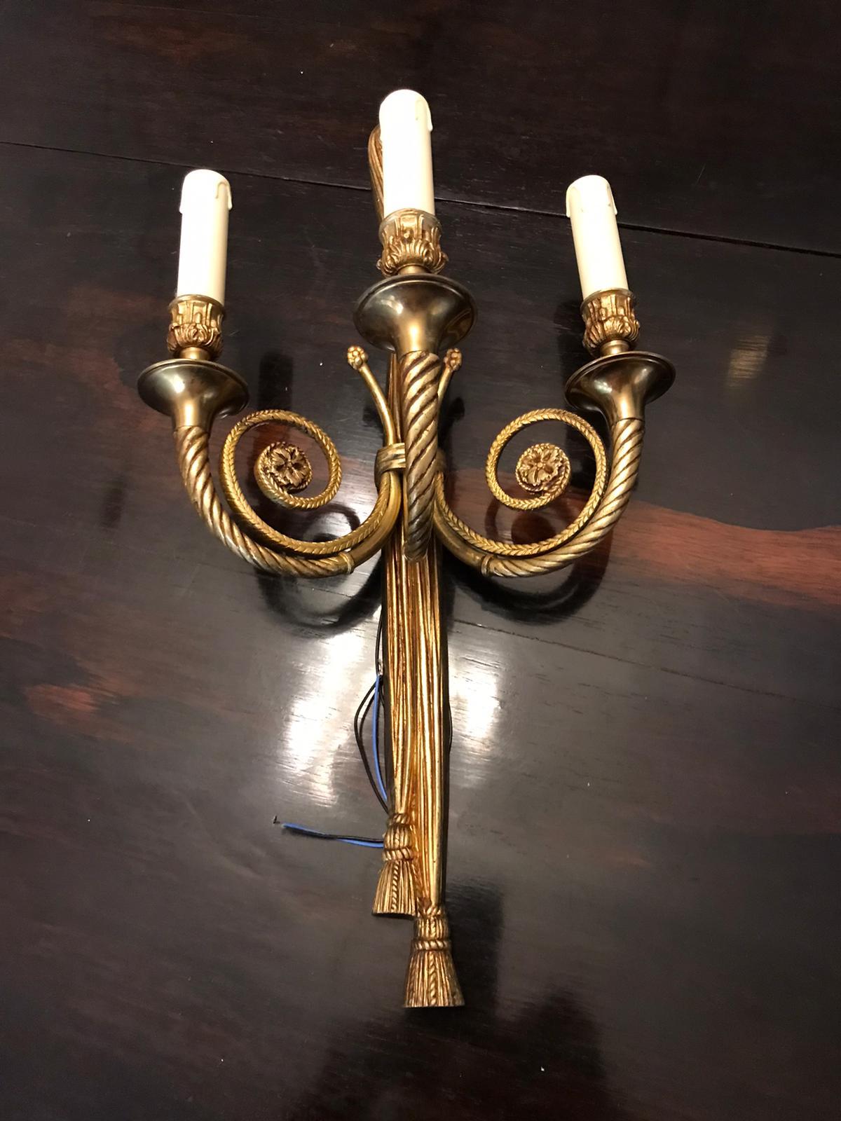 Mid-20th Century Pair of large bronze wall lights. Italy 1940s. For Sale