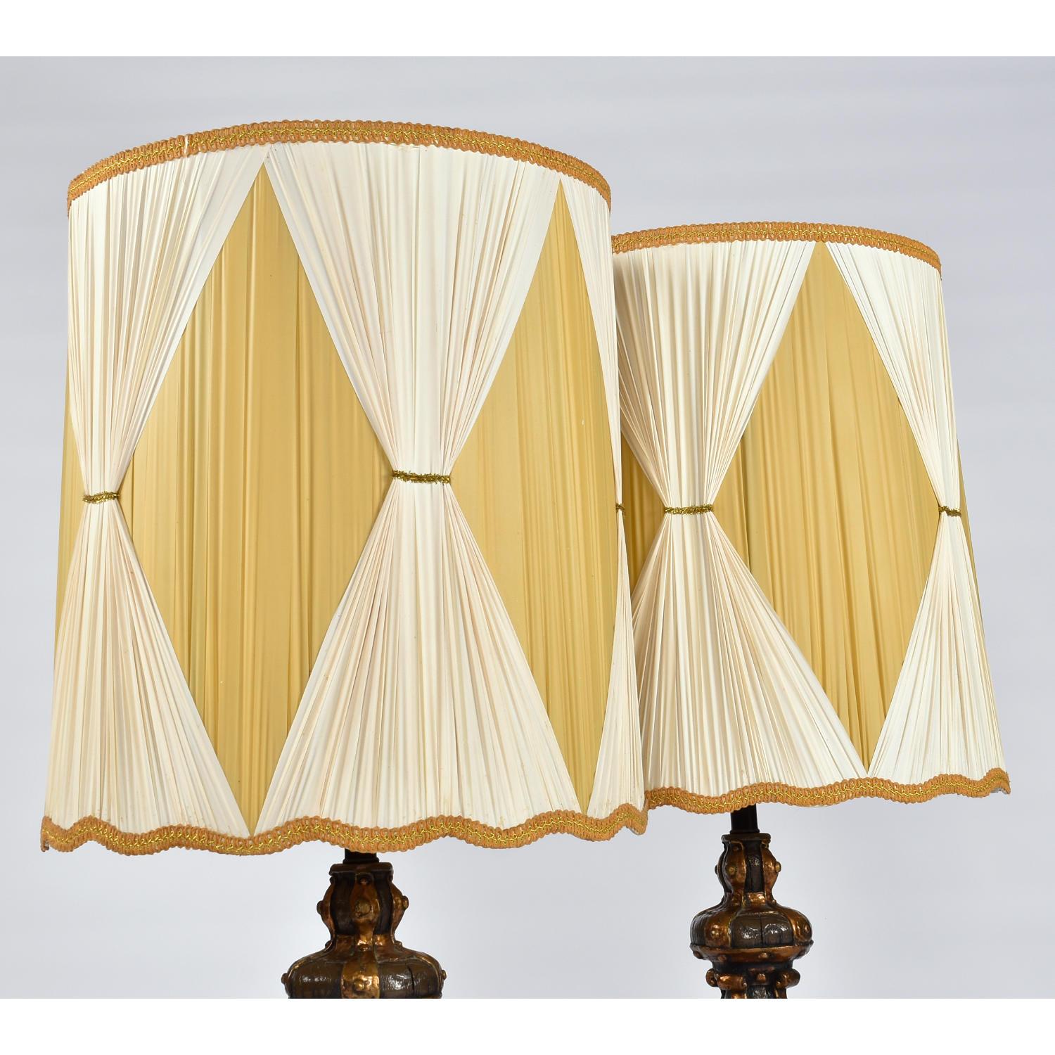 American Pair of Large Brown Gold and Black Brutalist Lamps with Pleated Shades For Sale