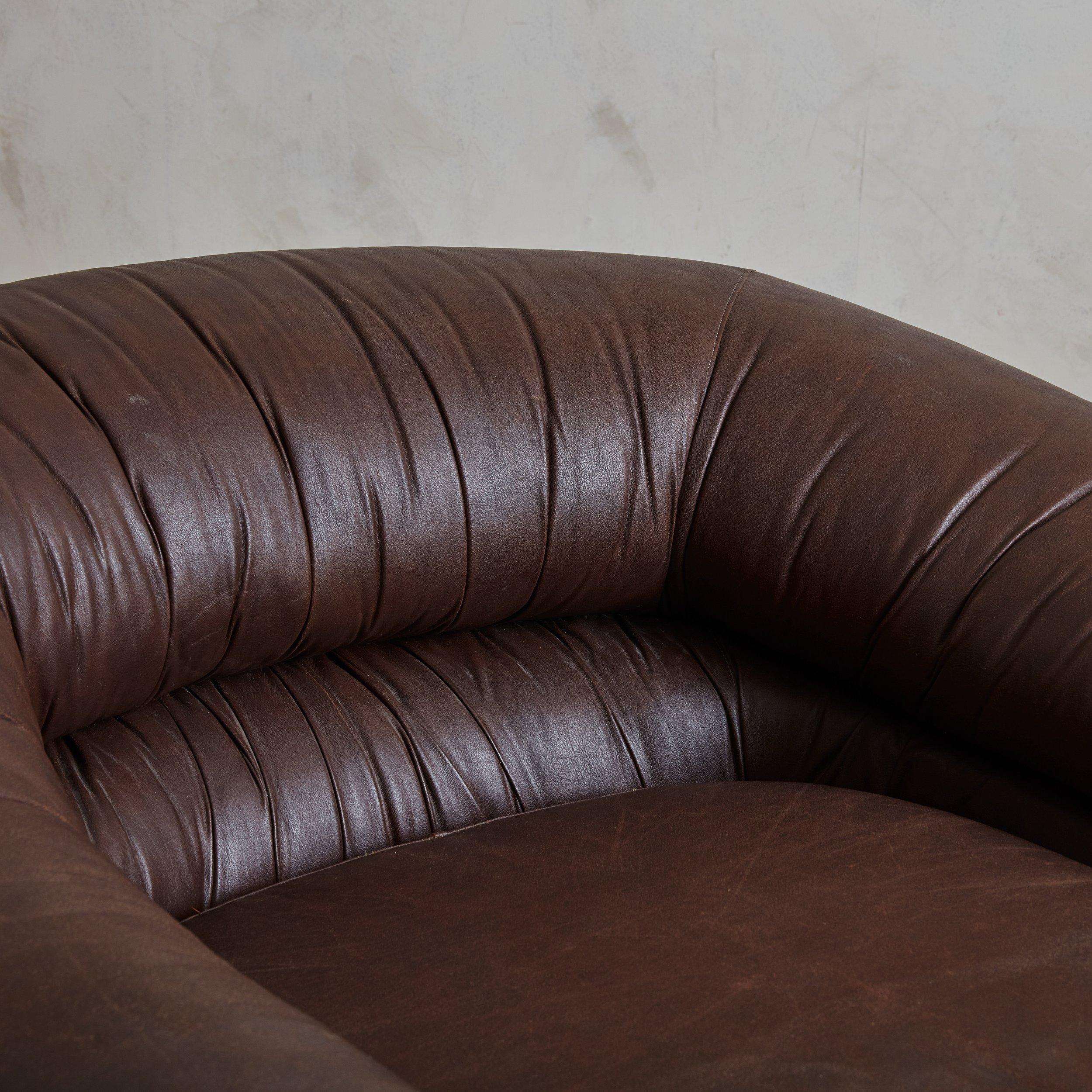 Mid-20th Century Pair of Large Brown Leather Lounge Chairs by de Pas, D’Urbino & Lomazzi, Italy For Sale