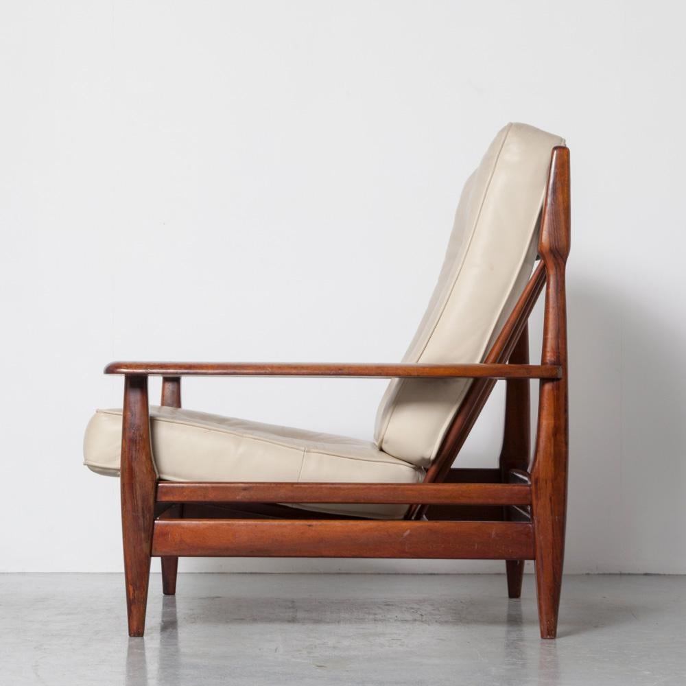 Leather Pair of Large Brutalist Rosewood Lounge Chair by Brazilian Designer Jean Gillon For Sale