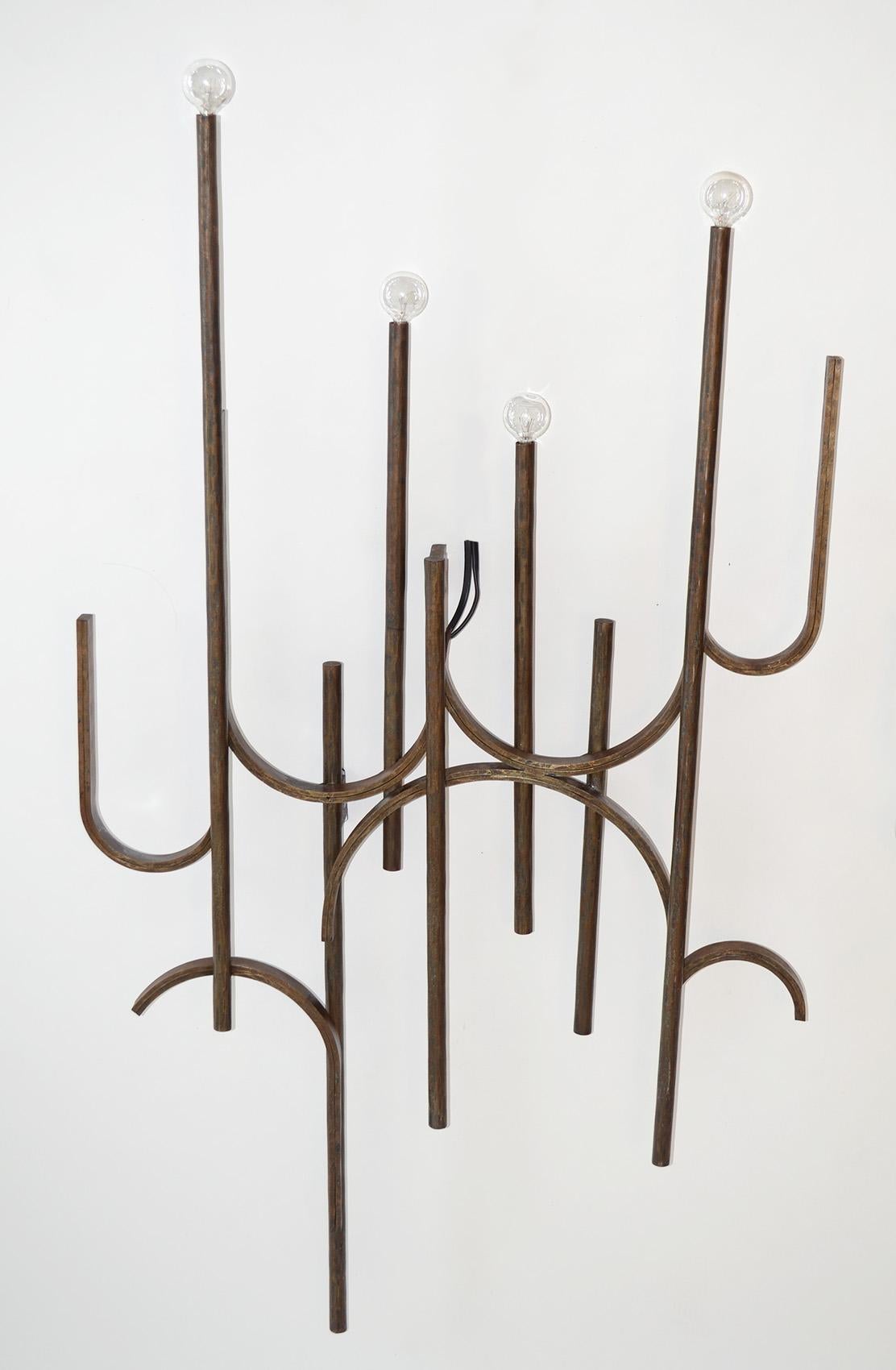 American Pair of Wrought Iron Wall Sconces From a Miami Resort, Brutalist Deco MIMO For Sale