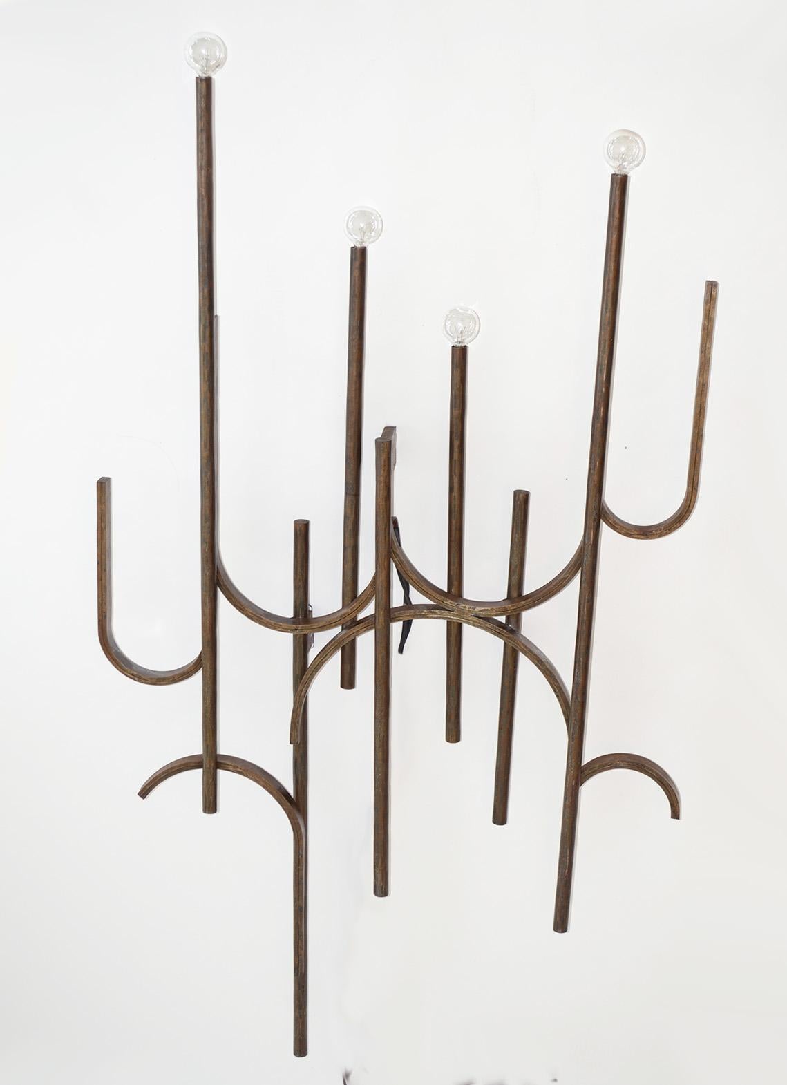 Pair of Wrought Iron Wall Sconces From a Miami Resort, Brutalist Deco MIMO In Good Condition For Sale In Ft Lauderdale, FL