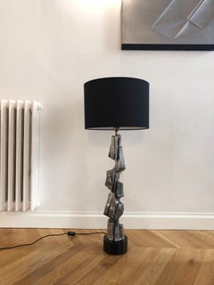 Pair of Large Brutalist Casted Aluminium Sculpture Table Lamps