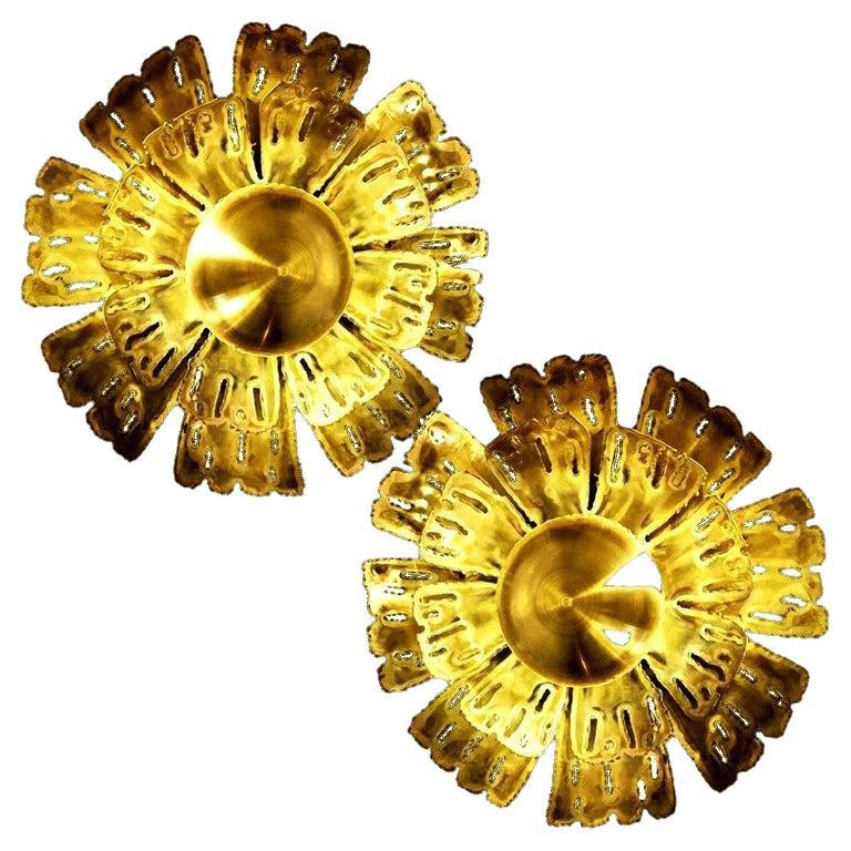 Pair of Large Brutalist Flower Wall Sconces by Svend Aage Holm Sørensen, 1960s