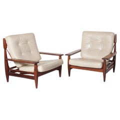 Pair of Large Brutalist Rosewood Lounge Chair by Brazilian Designer Jean Gillon