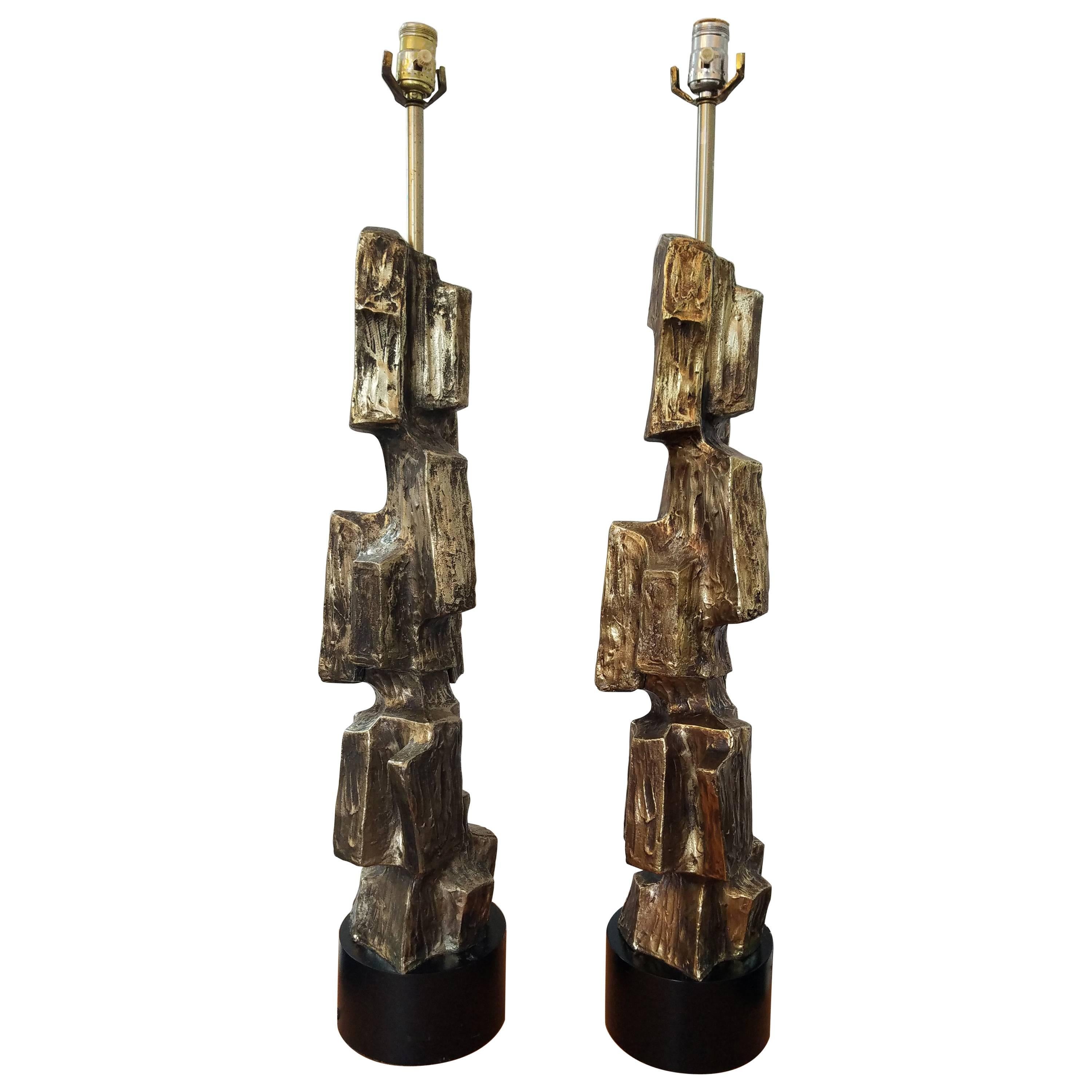 Pair of Large Brutalist Table Lamps by Maurizio Tempestini