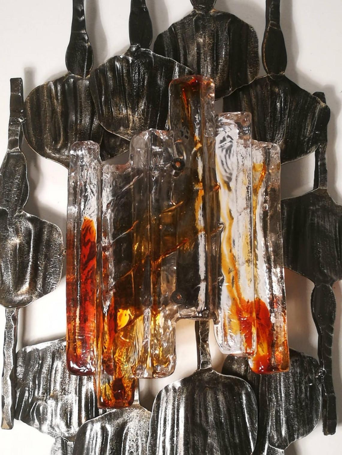 Glass Pair of Large Brutalist Wall Sconces by Tom Ahlström & Hans Ehrlich, Sweden For Sale