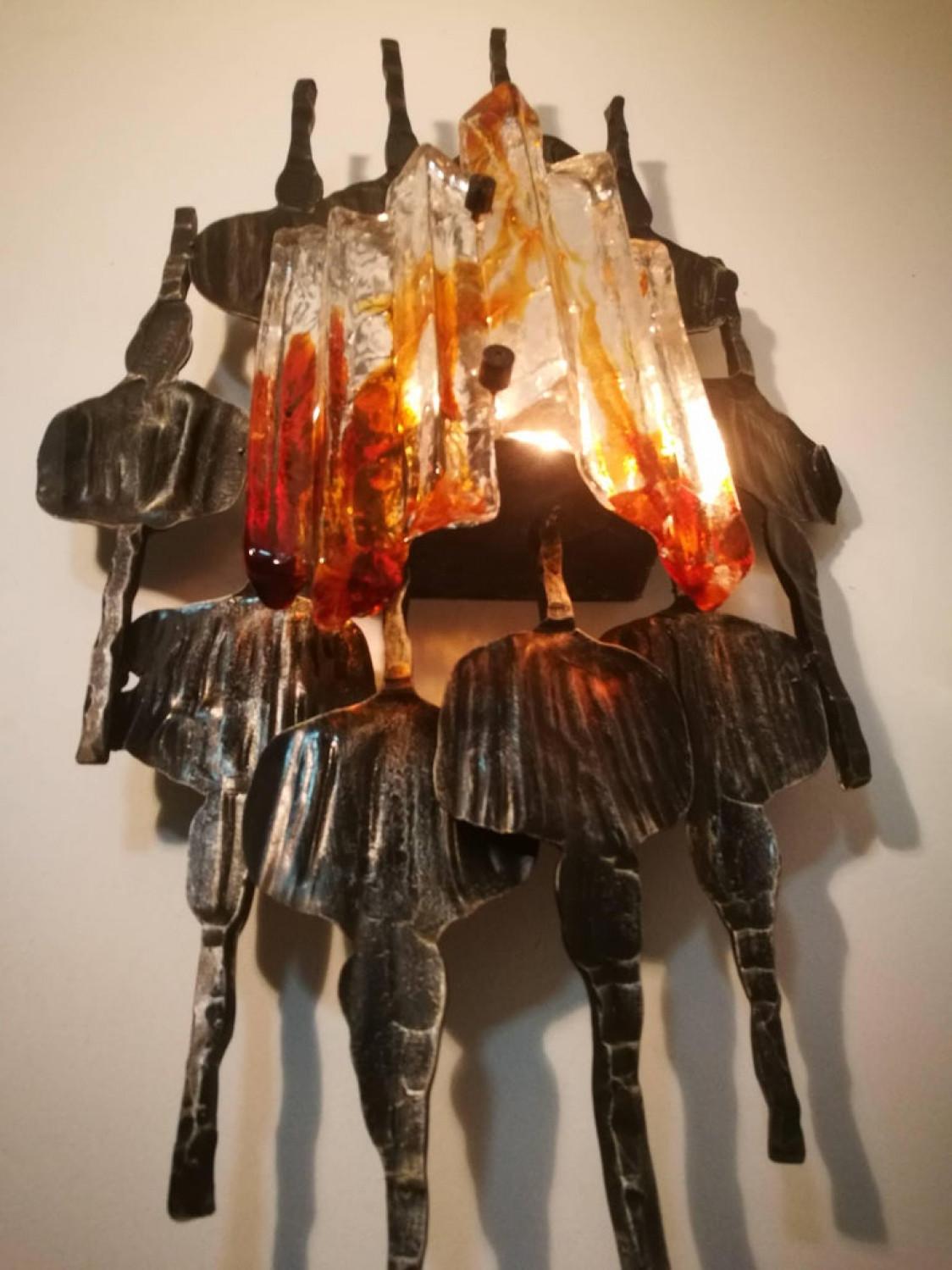 Glass Pair of Large Brutalist Wall Sconces by Tom Ahlström & Hans Ehrlich, Sweden For Sale