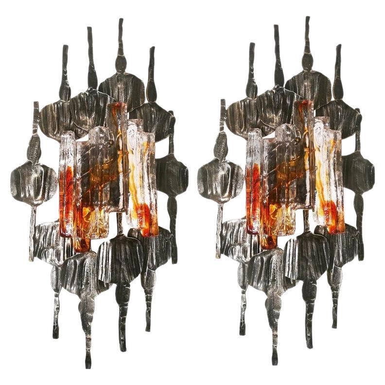 Pair of Large Brutalist Wall Sconces by Tom Ahlström & Hans Ehrlich, Sweden