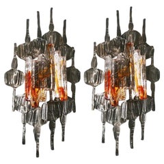 Pair of Large Brutalist Wall Sconces by Tom Ahlström & Hans Ehrlich, Sweden