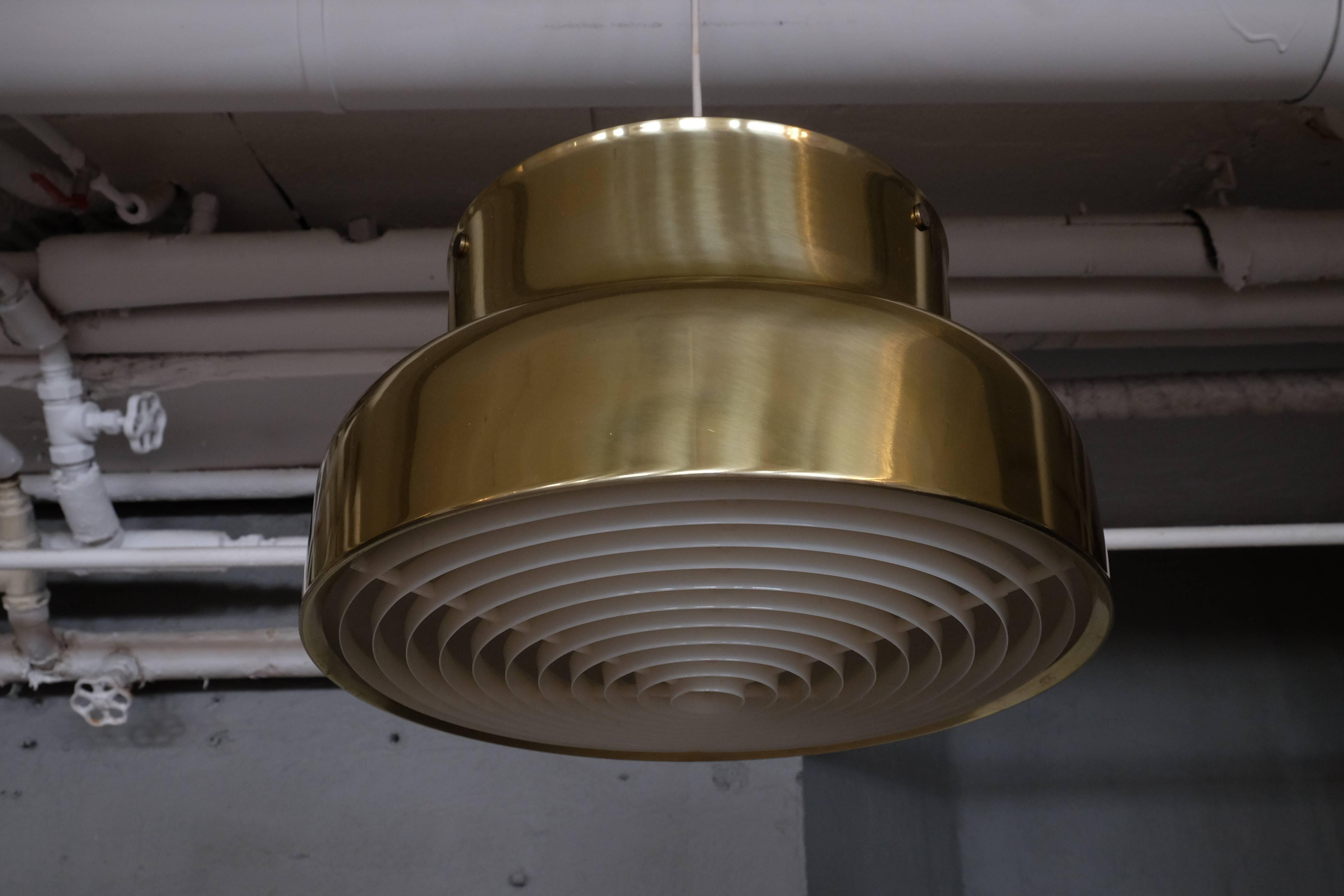 Mid-20th Century Pair of Large Bumling Ceiling Pendants in Brass, Sweden, 1960s