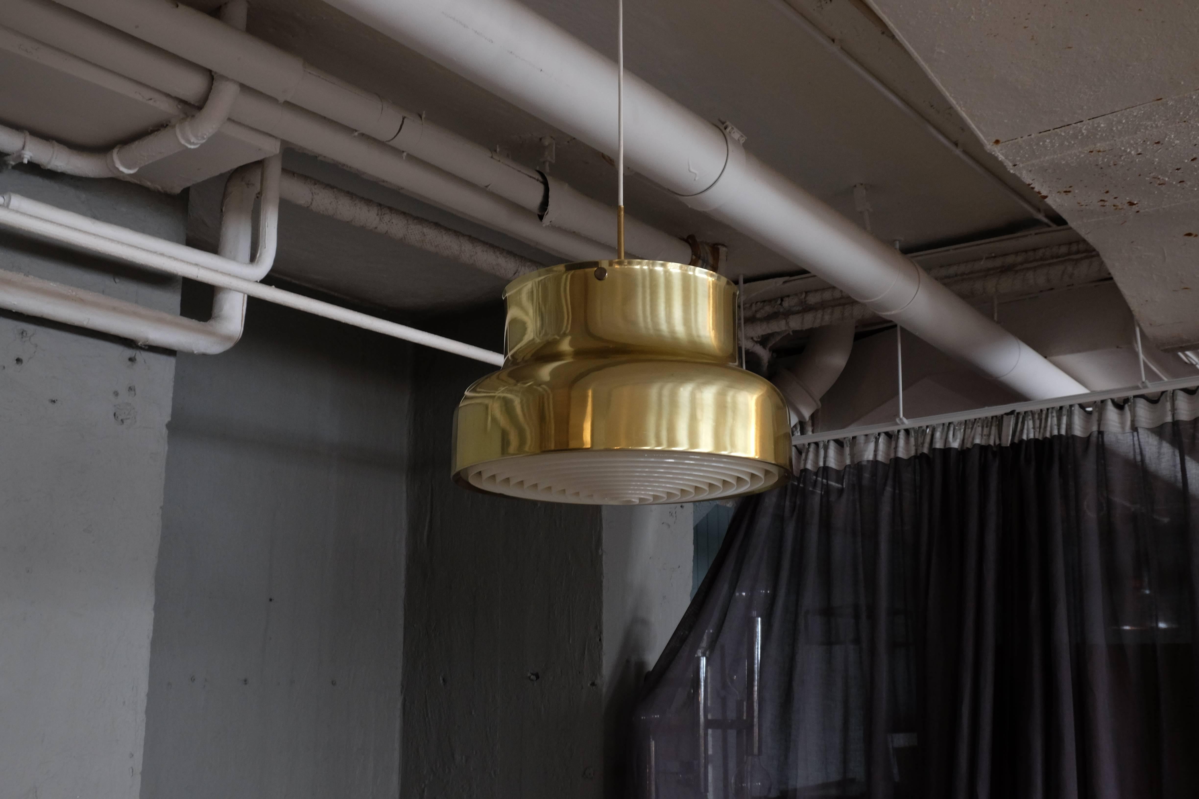 Pair of Large Bumling Ceiling Pendants in Brass, Sweden, 1960s 1