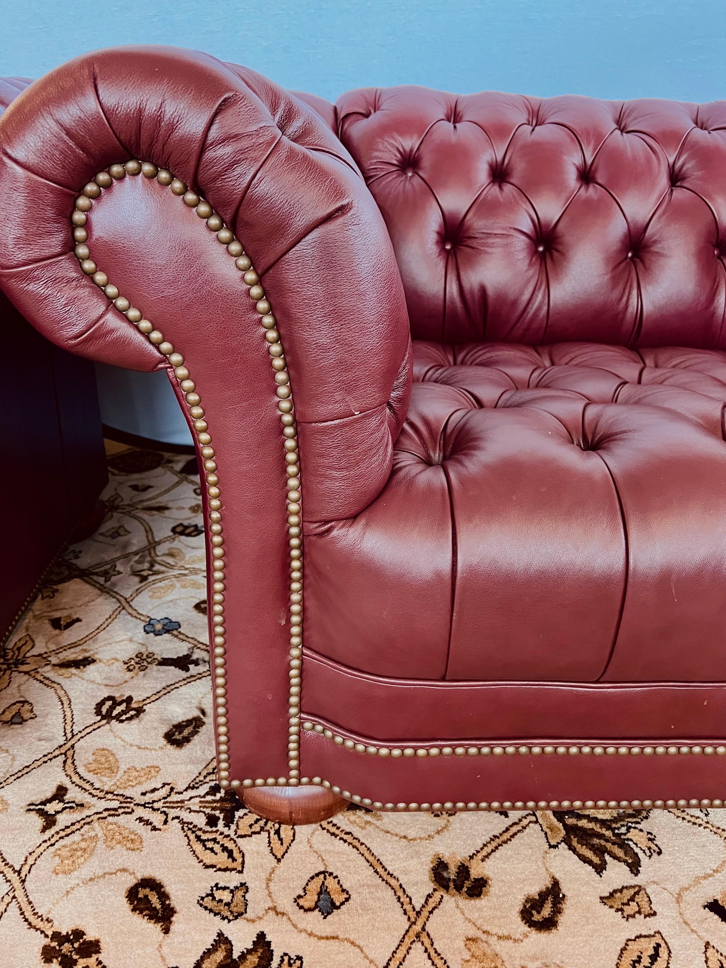 American Pair of Large Burgundy Leather Chesterfield Tufted Club Reading Chairs