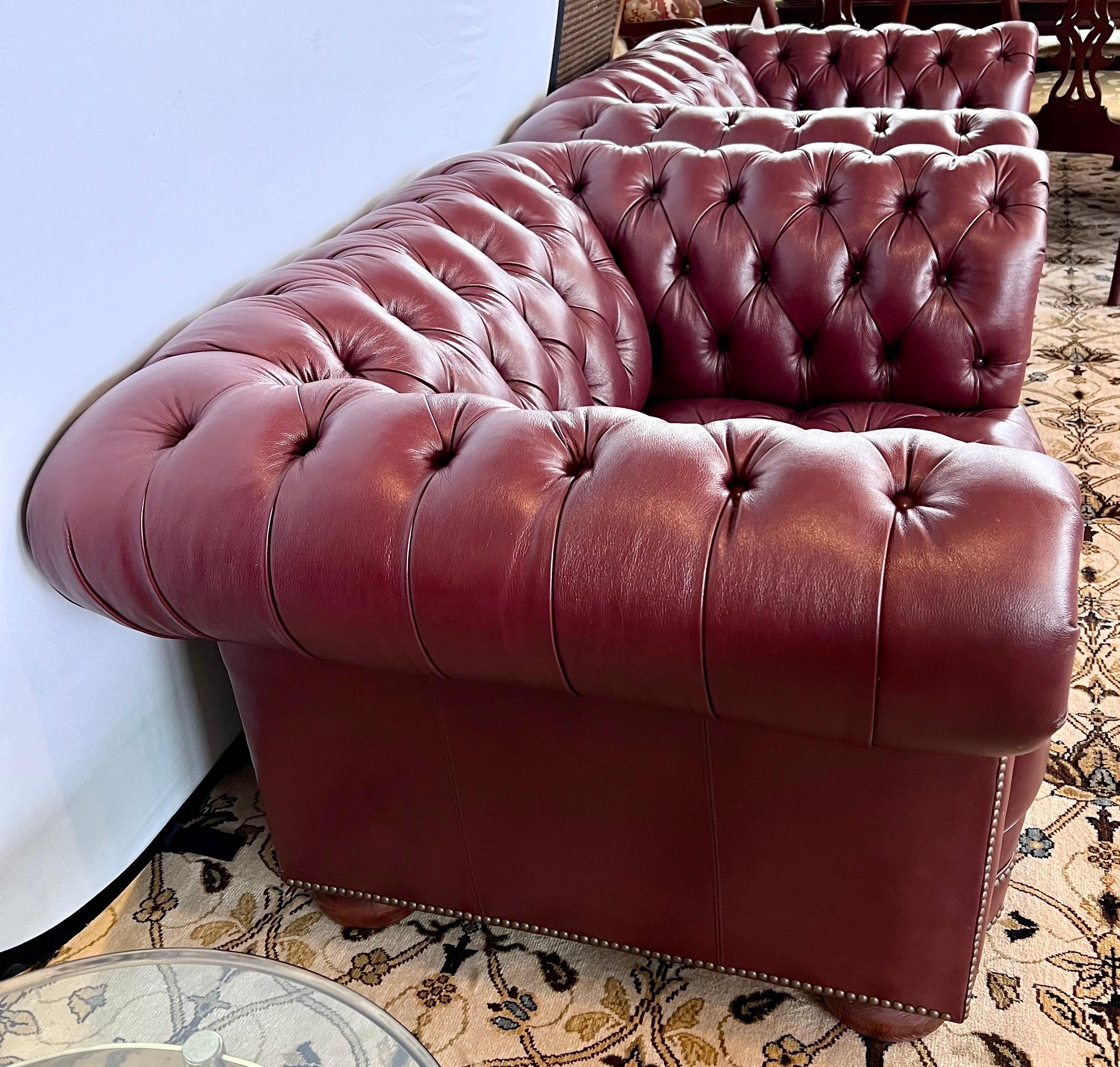 20th Century Pair of Large Burgundy Leather Chesterfield Tufted Club Reading Chairs