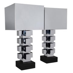 Pair of Large C. Jeré Chrome Table Lamps, circa 1970s