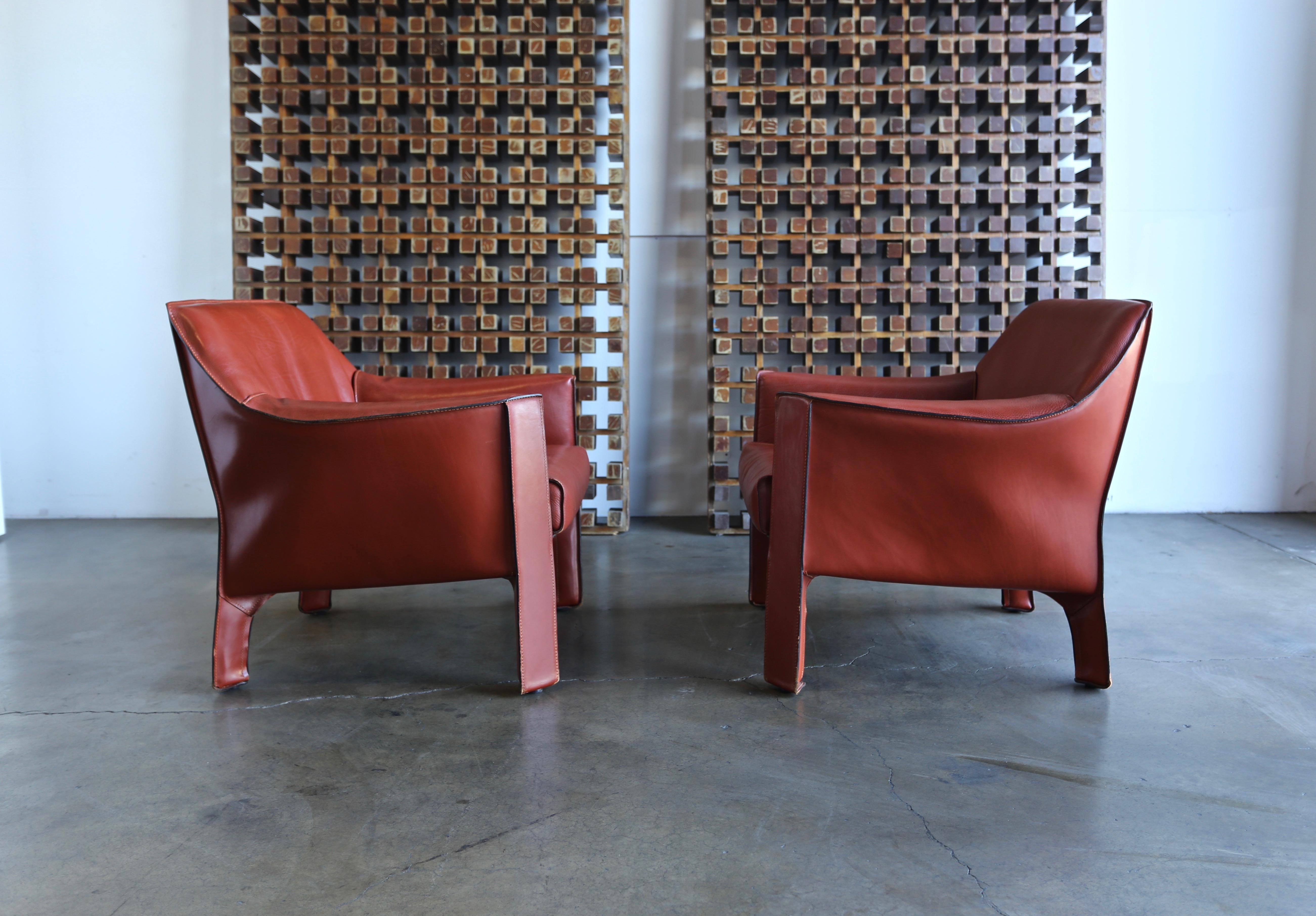Pair of large CAB lounge chairs designed by Mario Bellini for Cassina. This is the largest chair designed for the CAB series.