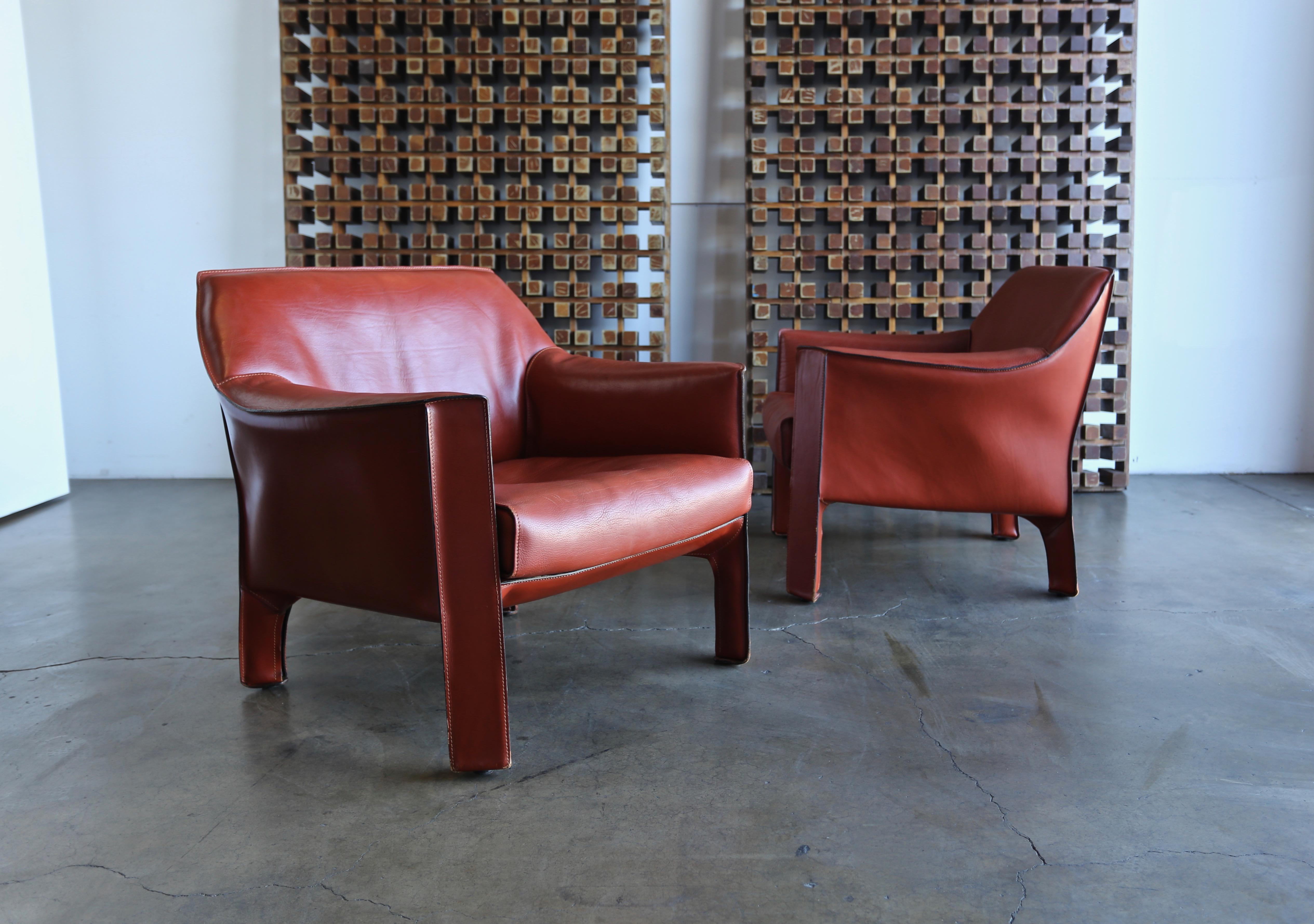 Italian Pair of Large CAB Lounge Chairs by Mario Bellini for Cassina