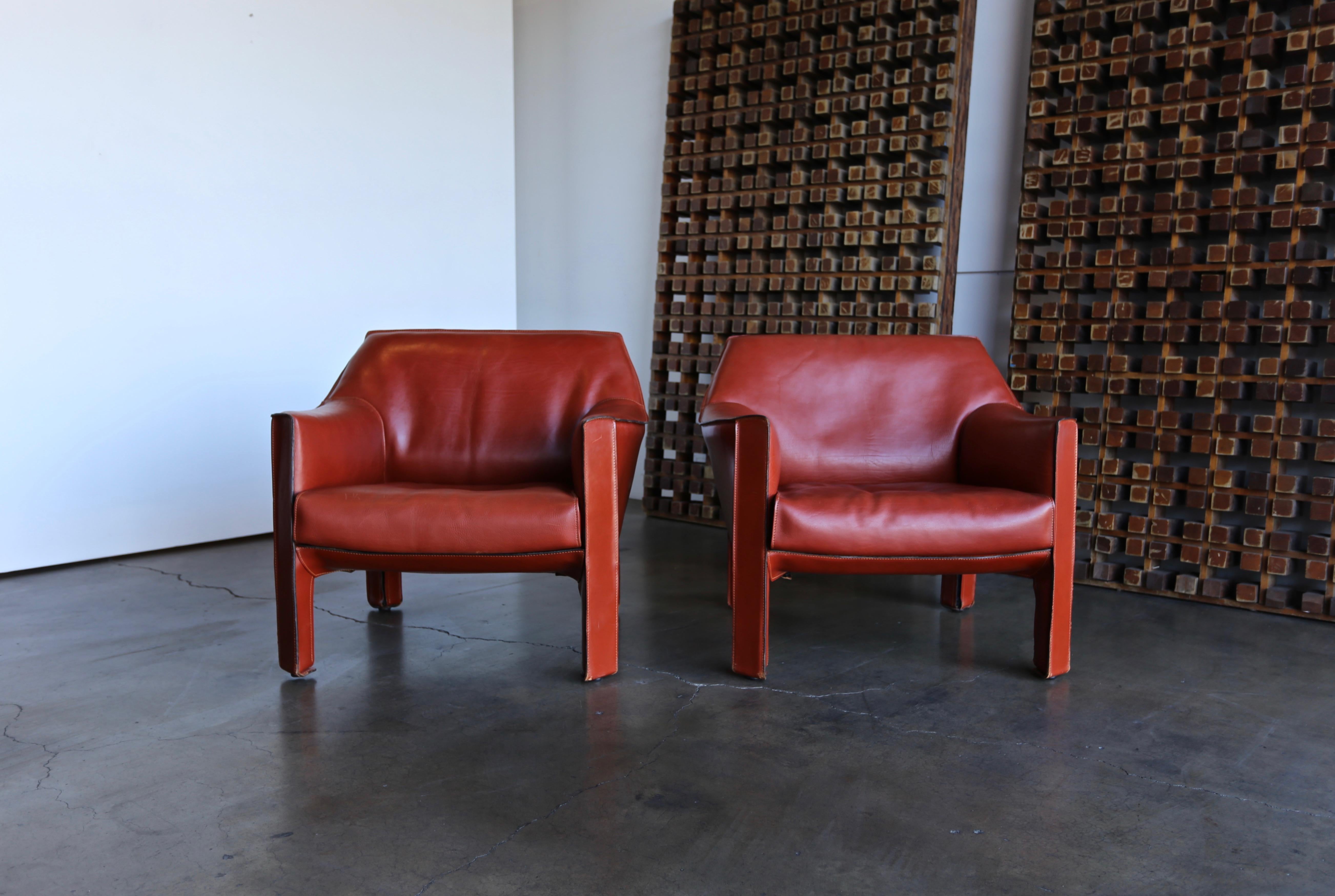 Leather Pair of Large CAB Lounge Chairs by Mario Bellini for Cassina