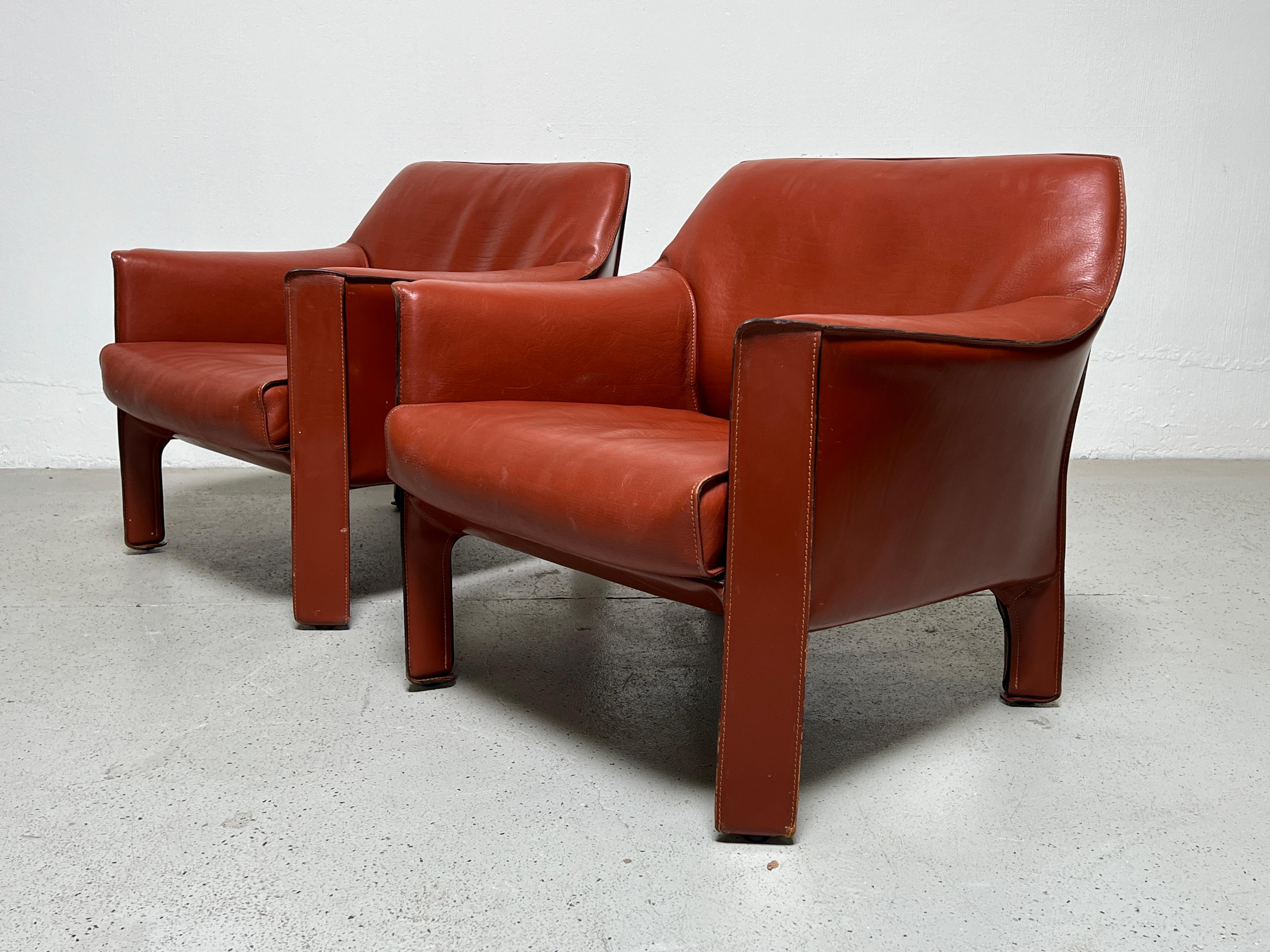 Pair of Large Cab Lounge Chairs by Mario Bellini 9