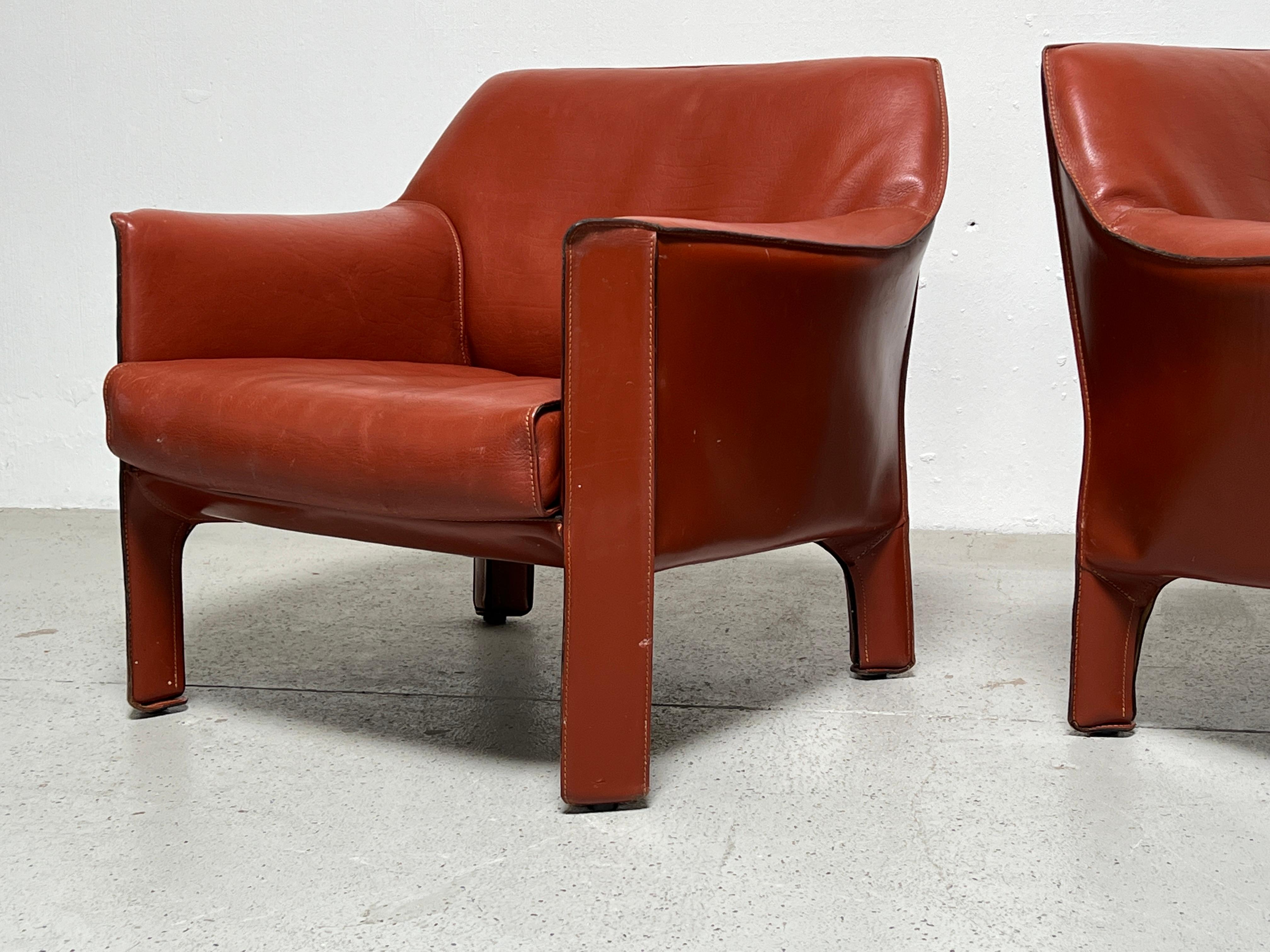 Late 20th Century Pair of Large Cab Lounge Chairs by Mario Bellini