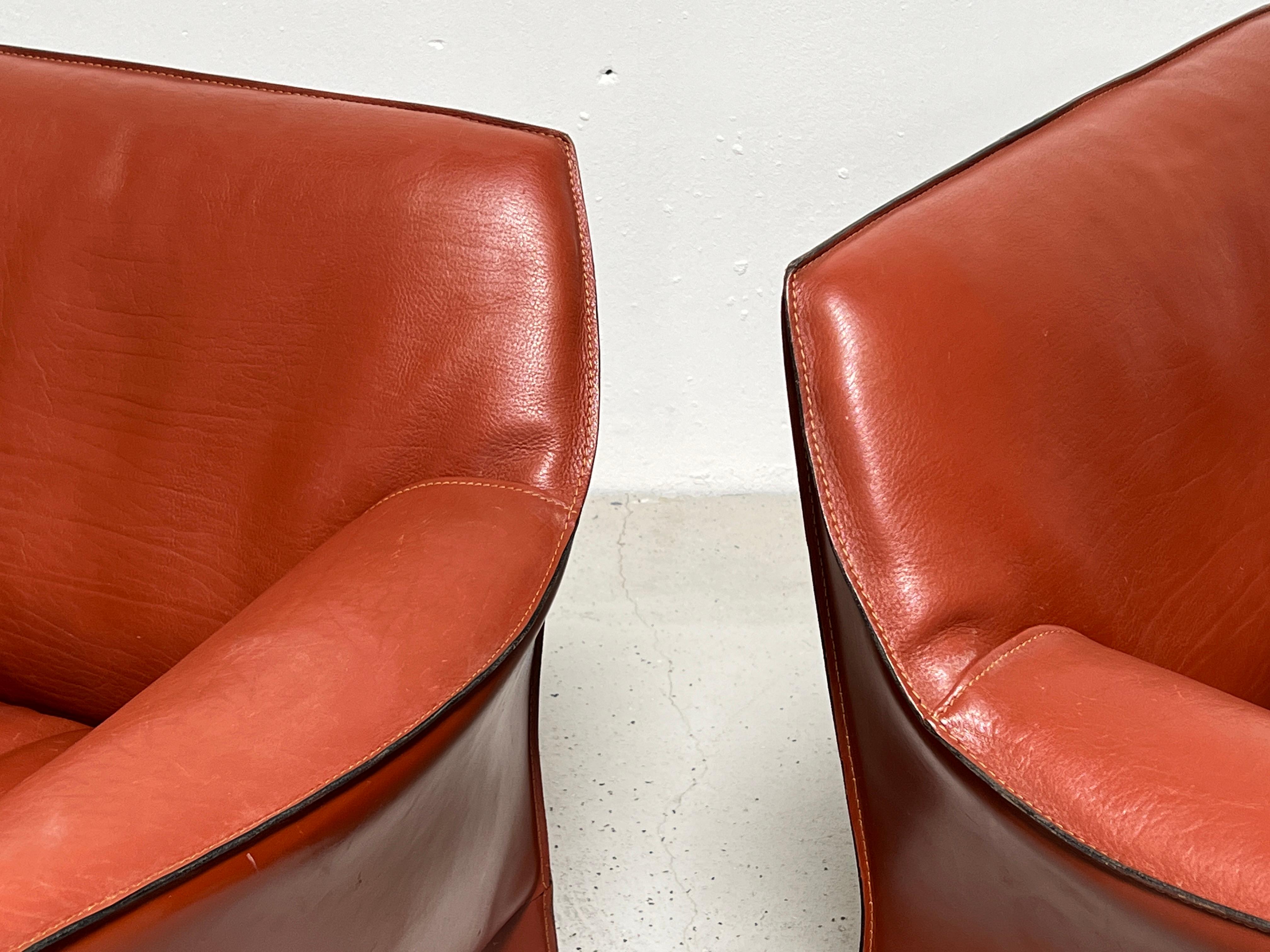 Leather Pair of Large Cab Lounge Chairs by Mario Bellini