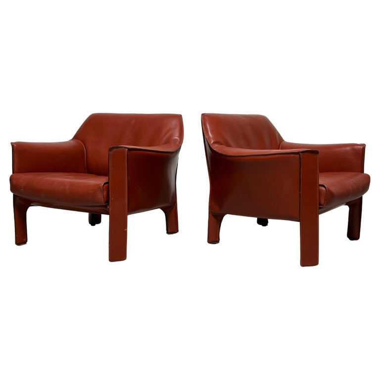 Pair of Large Cab Lounge Chairs by Mario Bellini For Sale