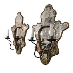 Pair of Large Caldwell Chinoiserie Mirrored Sconces