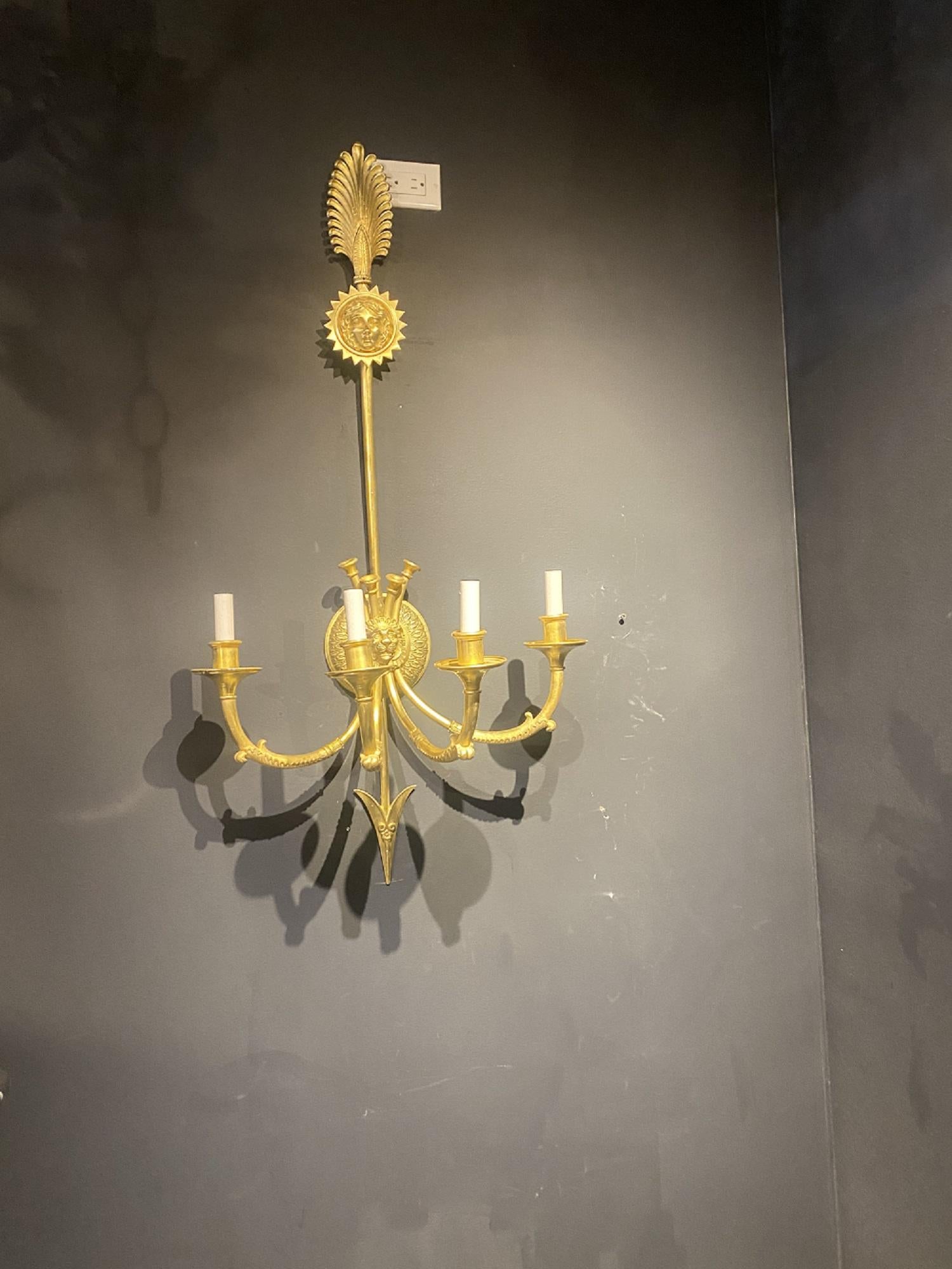 Pair of Large Caldwell Empire Sconces In Good Condition In New York, NY