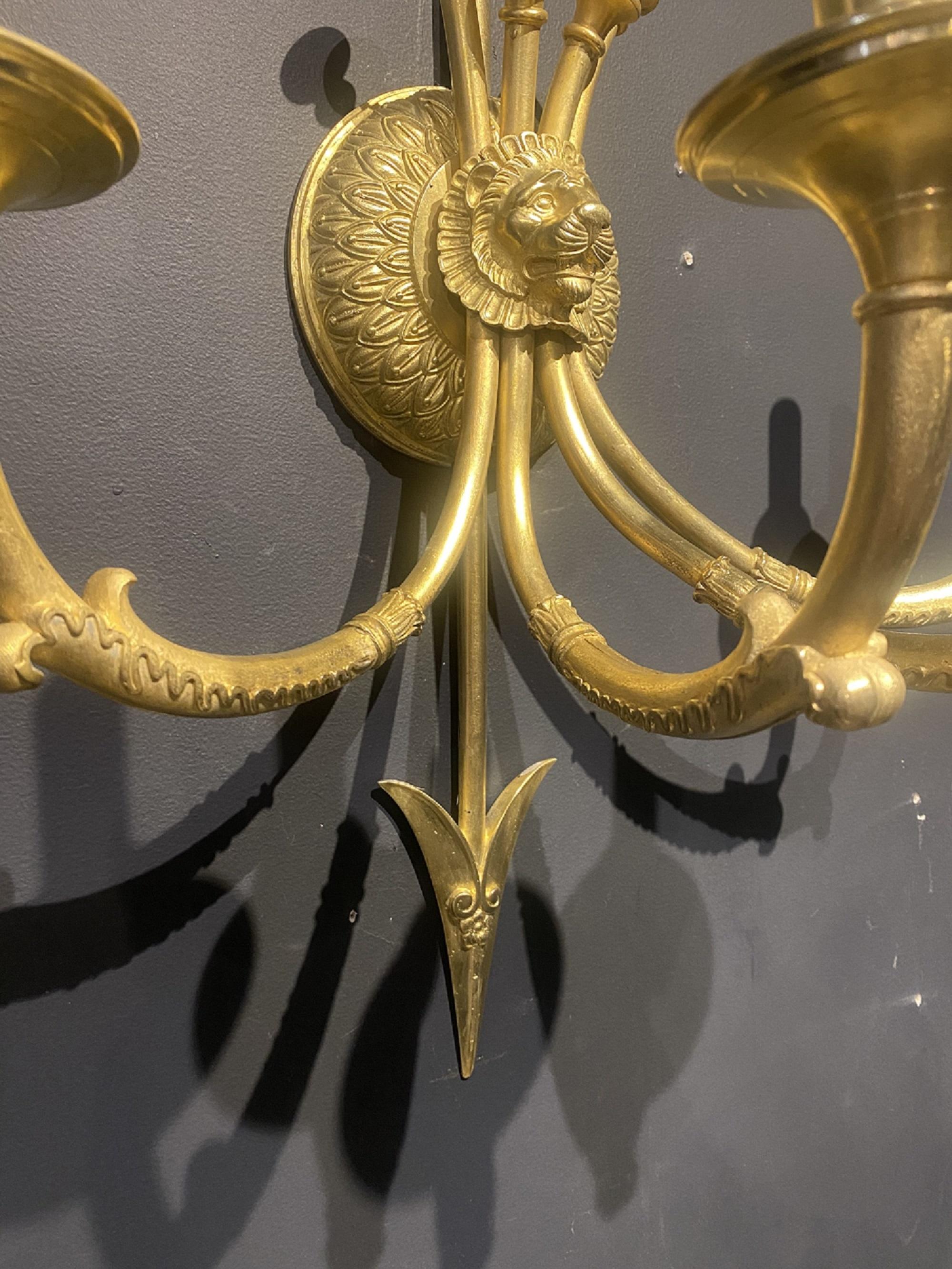 Bronze Pair of Large Caldwell Empire Sconces