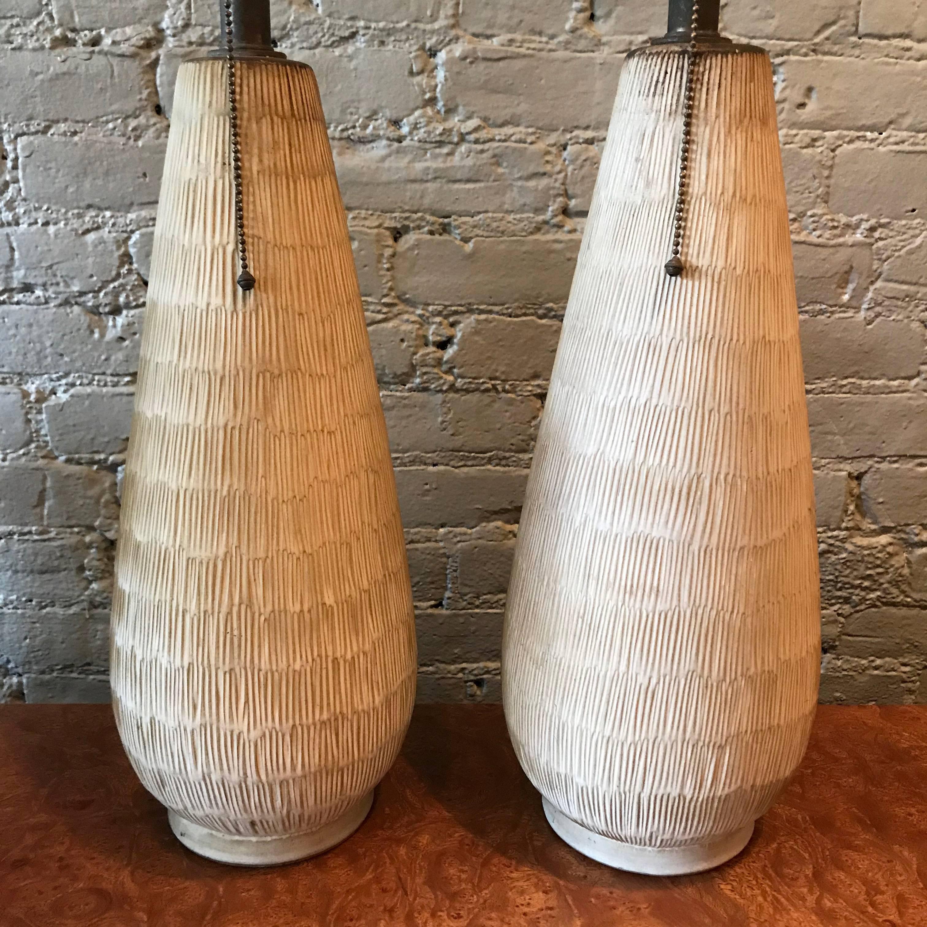 Mid-Century Modern Pair of Large Studio Art Pottery Table Lamps by Lee Rosen