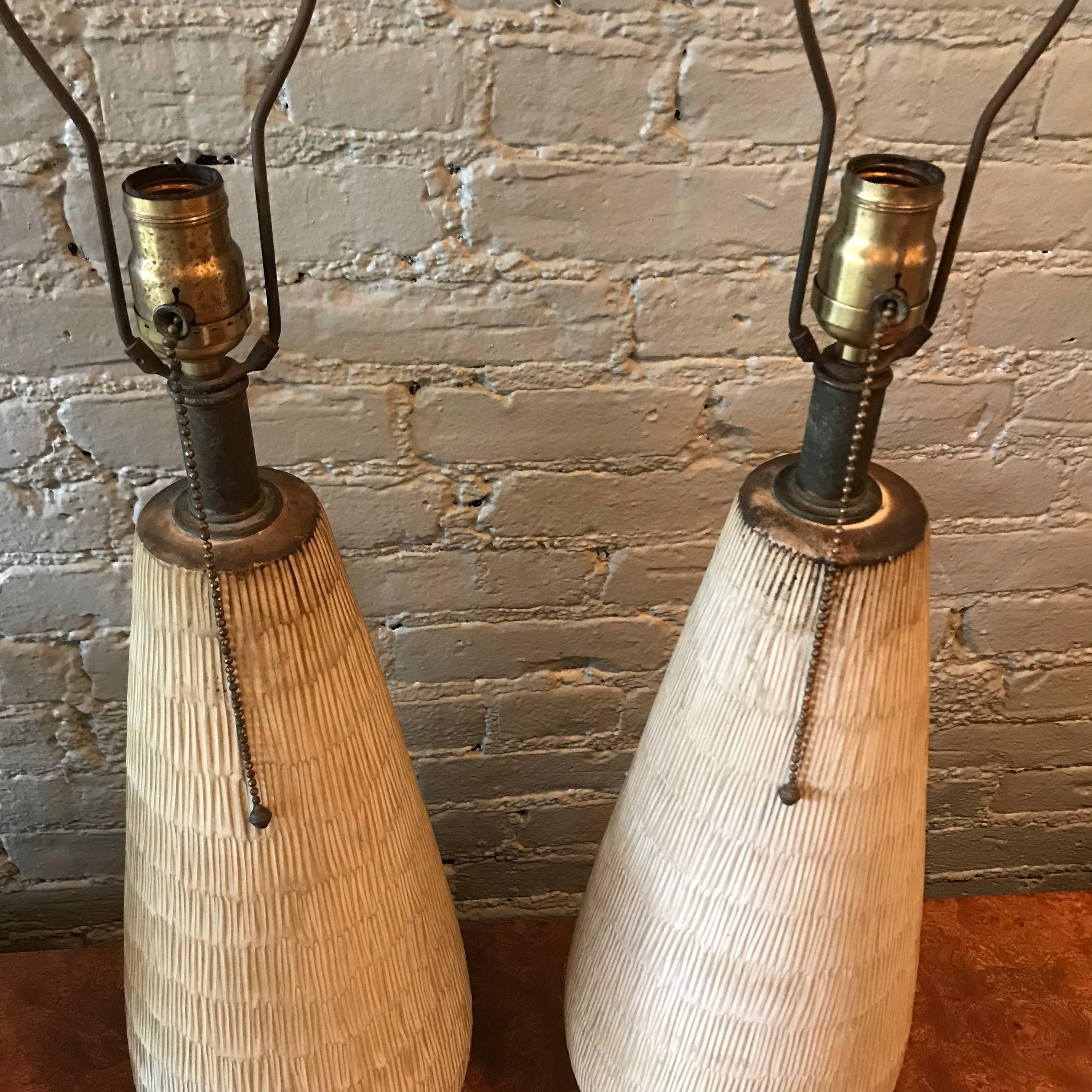 American Pair of Large Studio Art Pottery Table Lamps by Lee Rosen