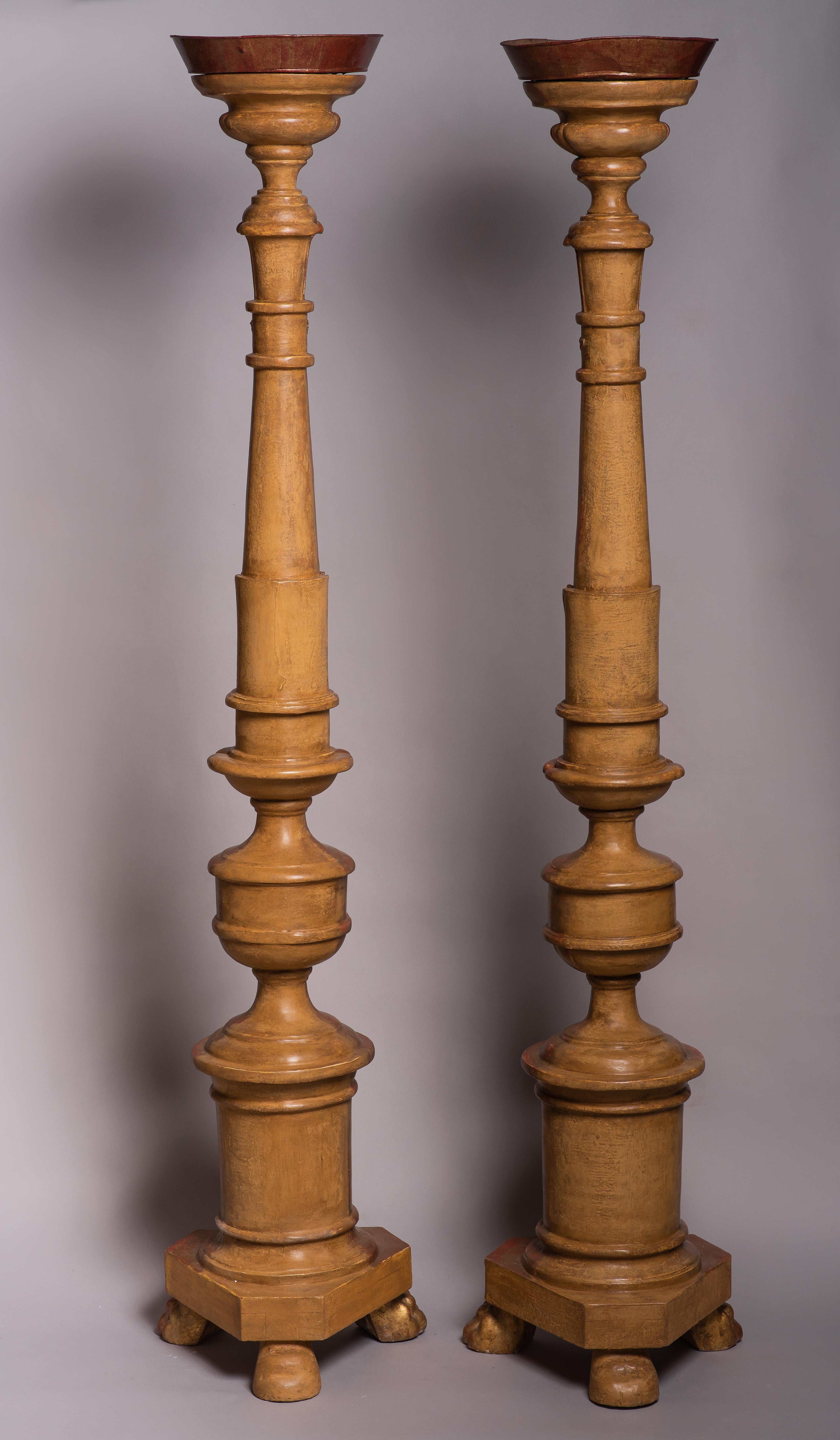 Pair of Large Candelabra-Candlesticks in Gilded Wood, France Directoire Period For Sale 5