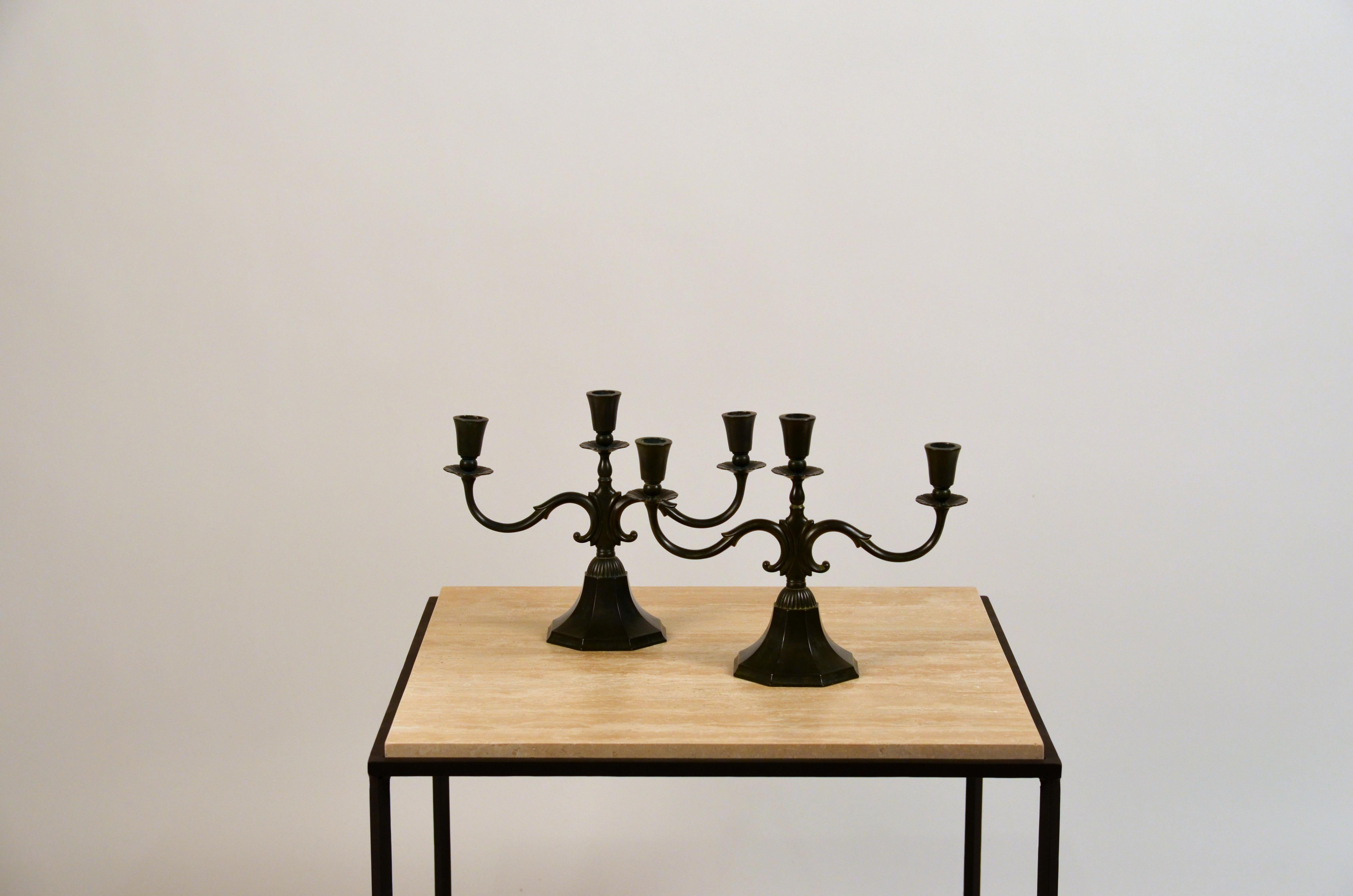 Mid-20th Century Pair of Large Candelabra in Disko Metal by Just Andersen For Sale