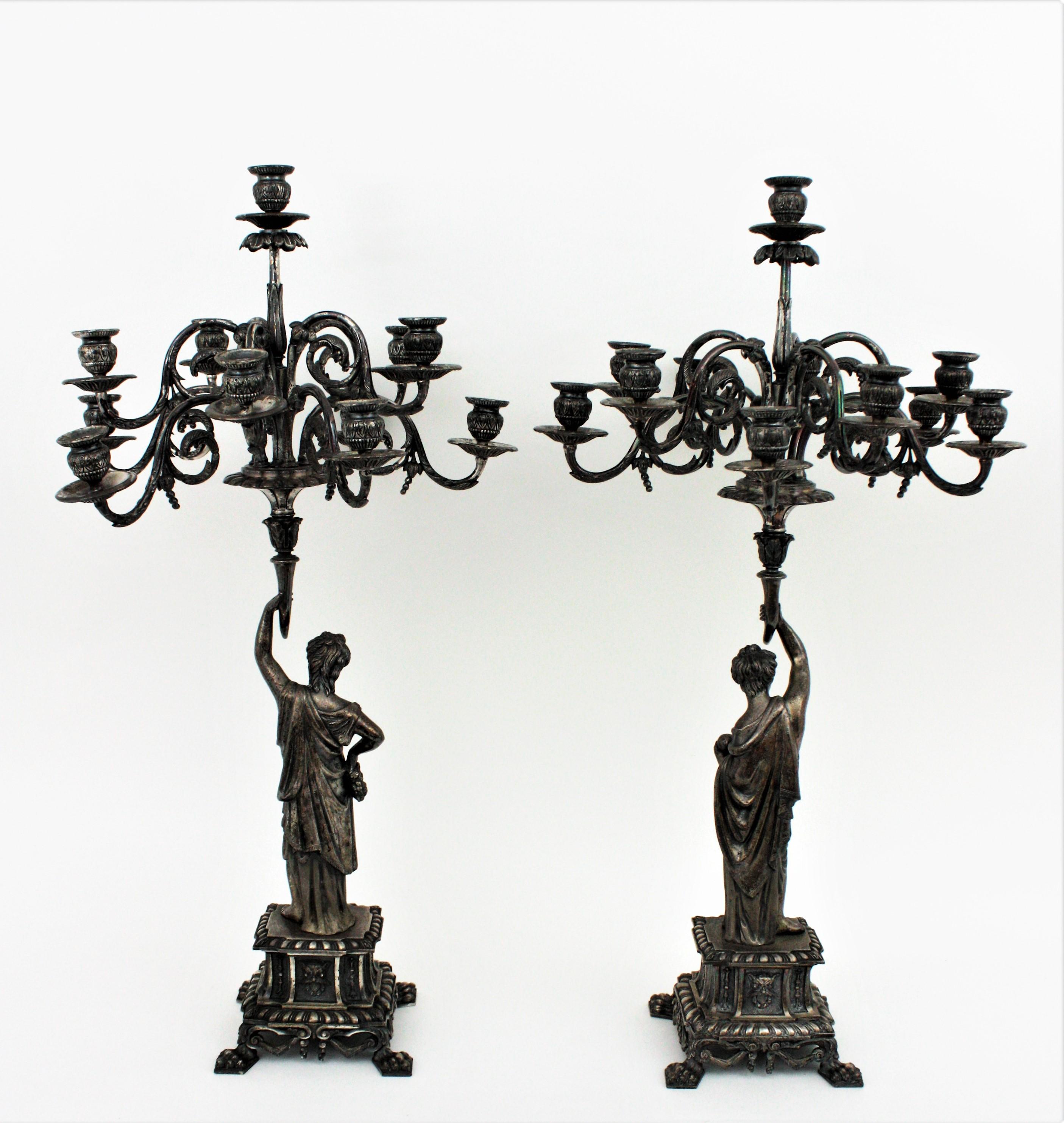 Pair of Large Candelabra in Silvered Bronze For Sale 5