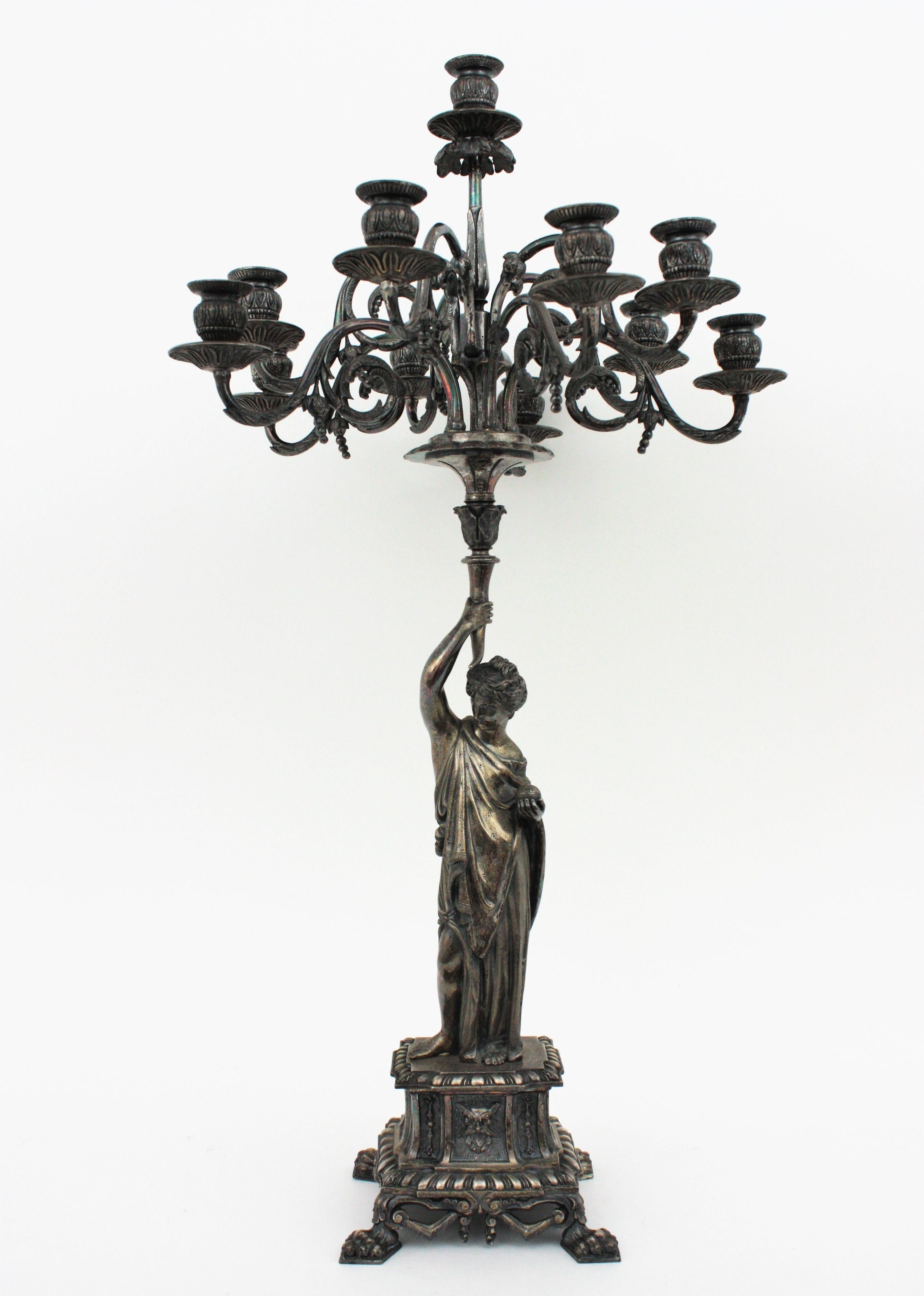 Pair of Large Candelabra in Silvered Bronze For Sale 9