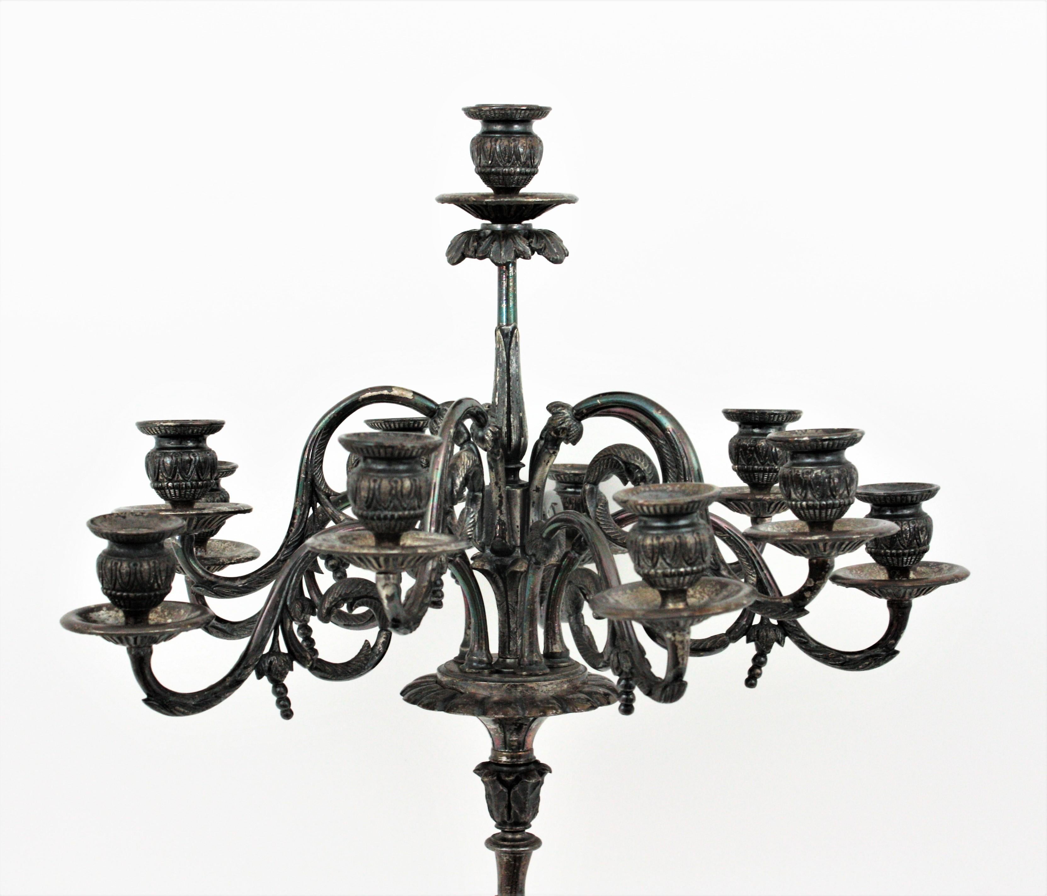 Pair of Large Candelabra in Silvered Bronze For Sale 10