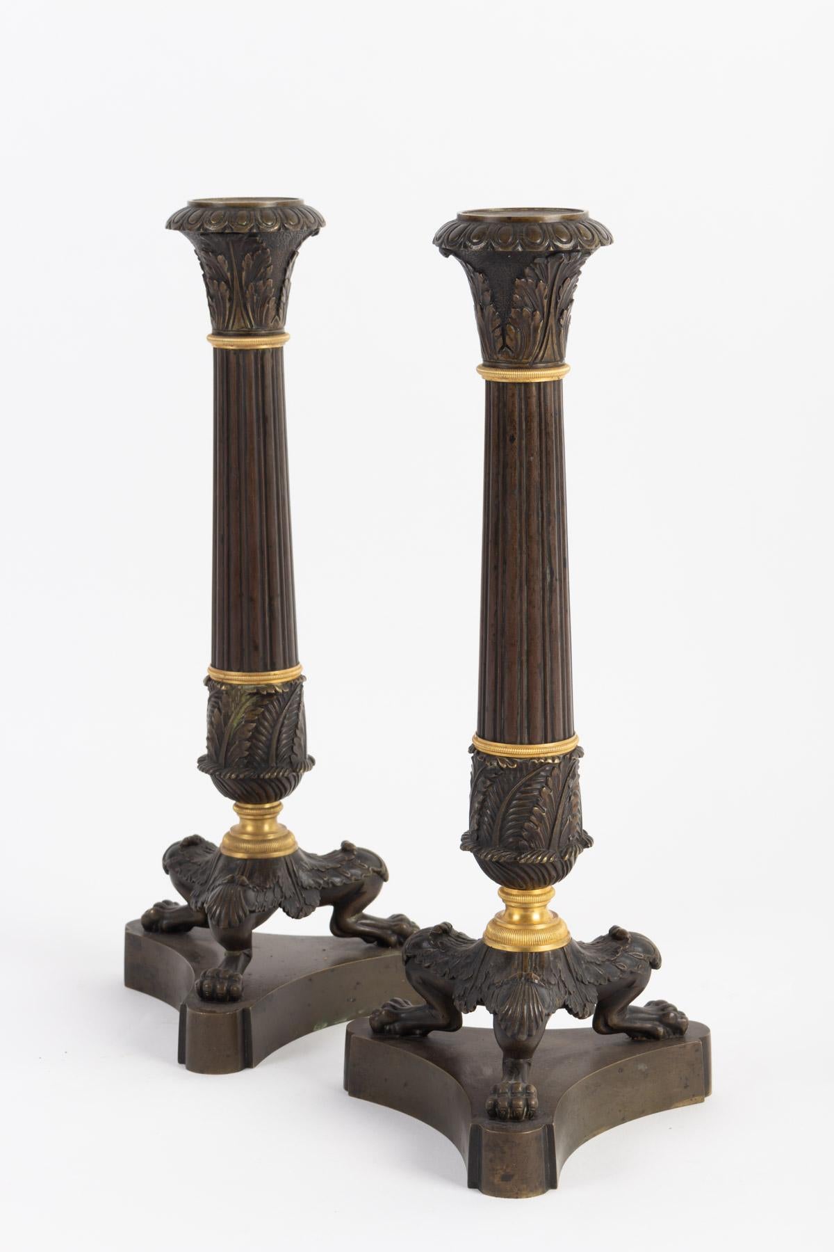 Gilt Pair of Large Candleholders in Bronze
