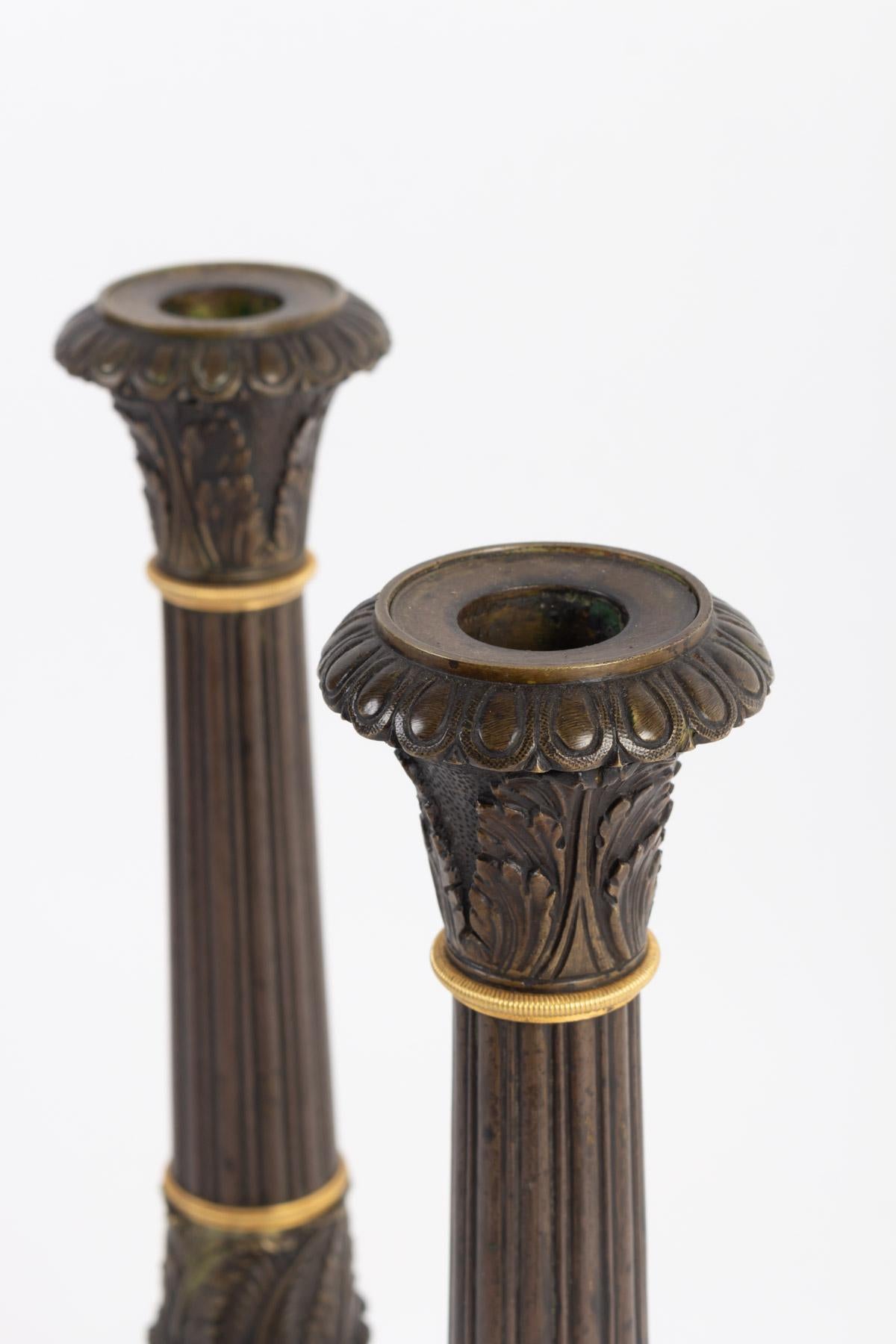 Pair of Large Candleholders in Bronze In Good Condition In Saint-Ouen, FR