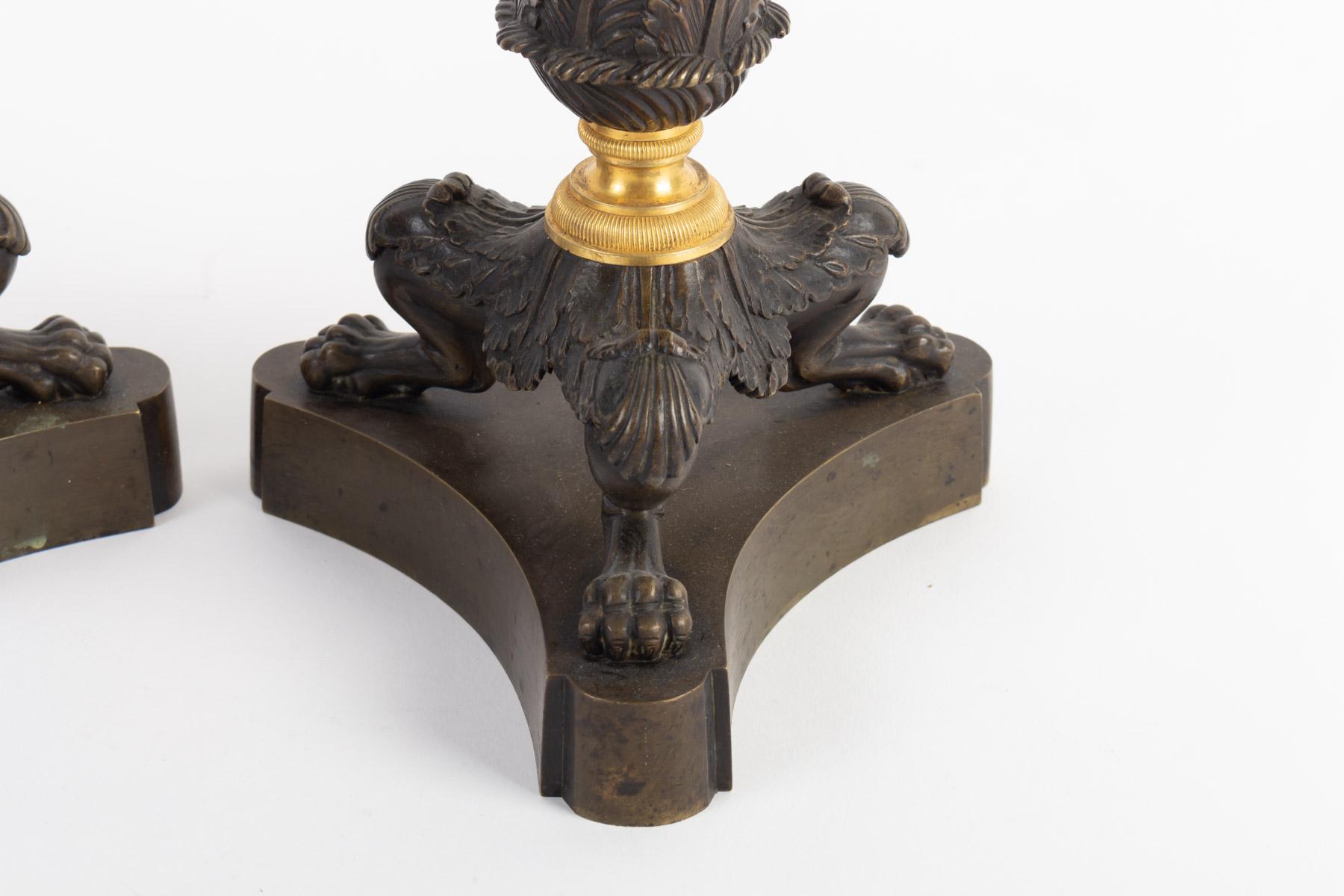 Early 19th Century Pair of Large Candleholders in Bronze