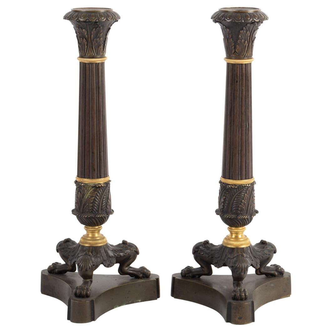Pair of Large Candleholders in Bronze