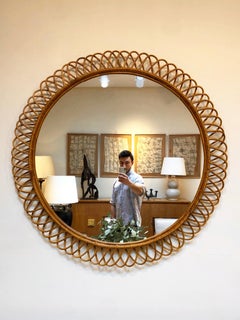 Pair of Large Cane Round Mirrors