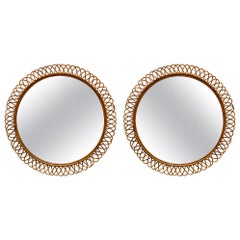Pair of Large Cane Round Mirrors