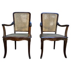 Pair of large caned armchairs Art Nouveau period