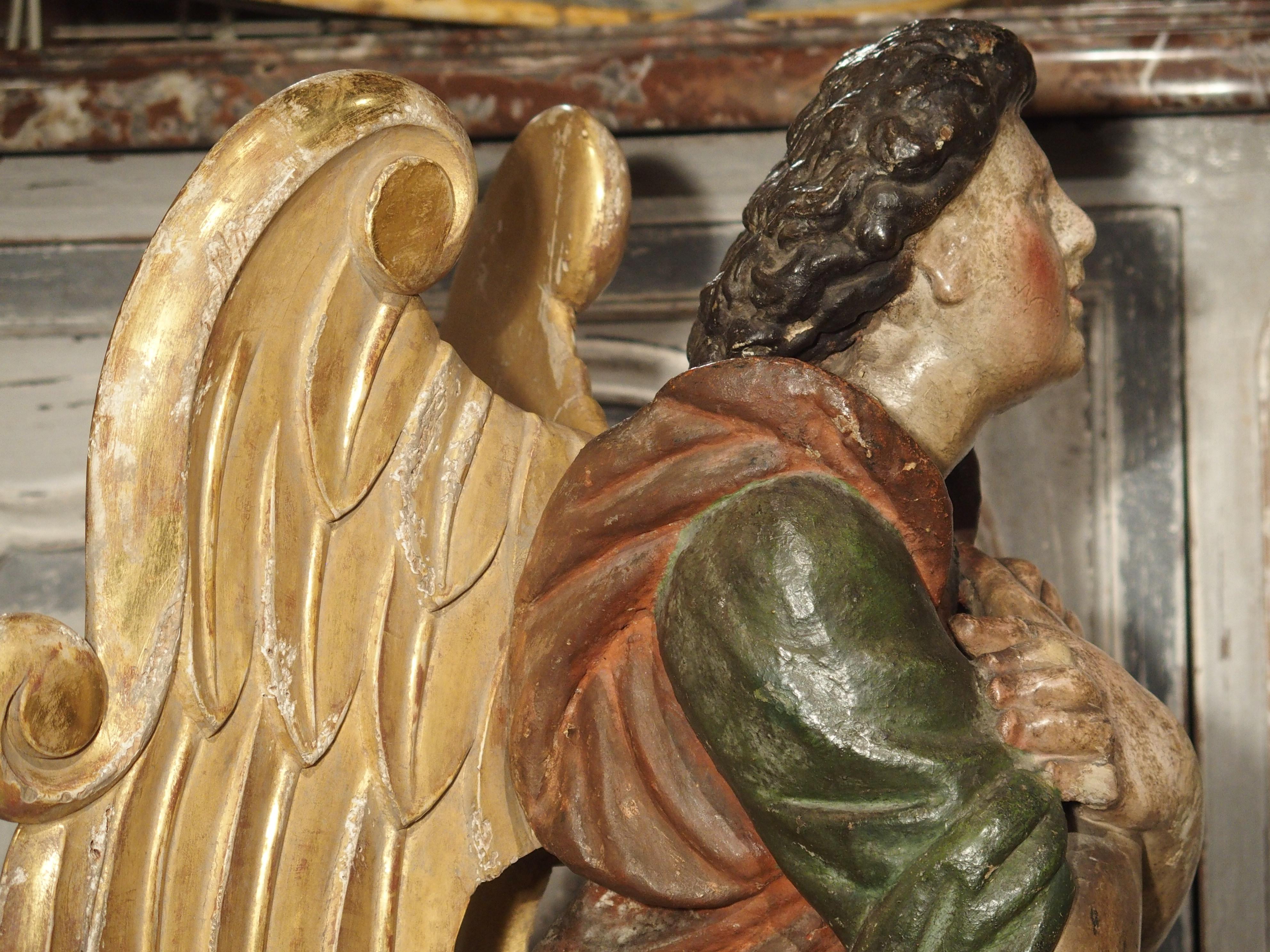 Pair of Large Carved and Painted 17th Century Angels from Italy 4