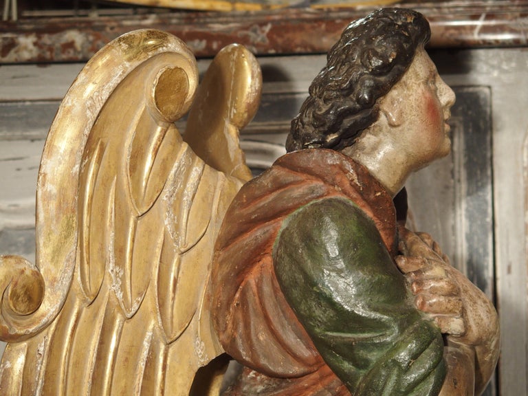 Pair of Large Carved and Painted 17th Century Angels from Italy at 1stDibs