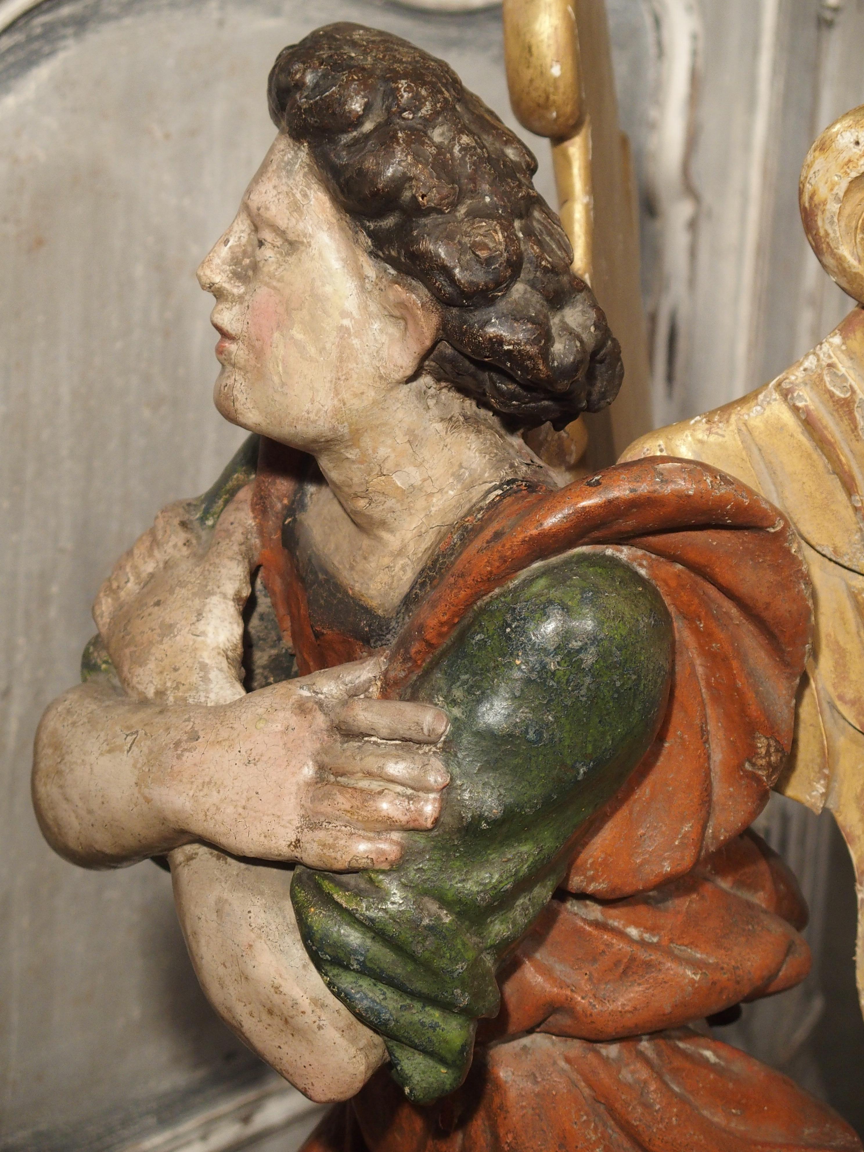 Pair of Large Carved and Painted 17th Century Angels from Italy 5